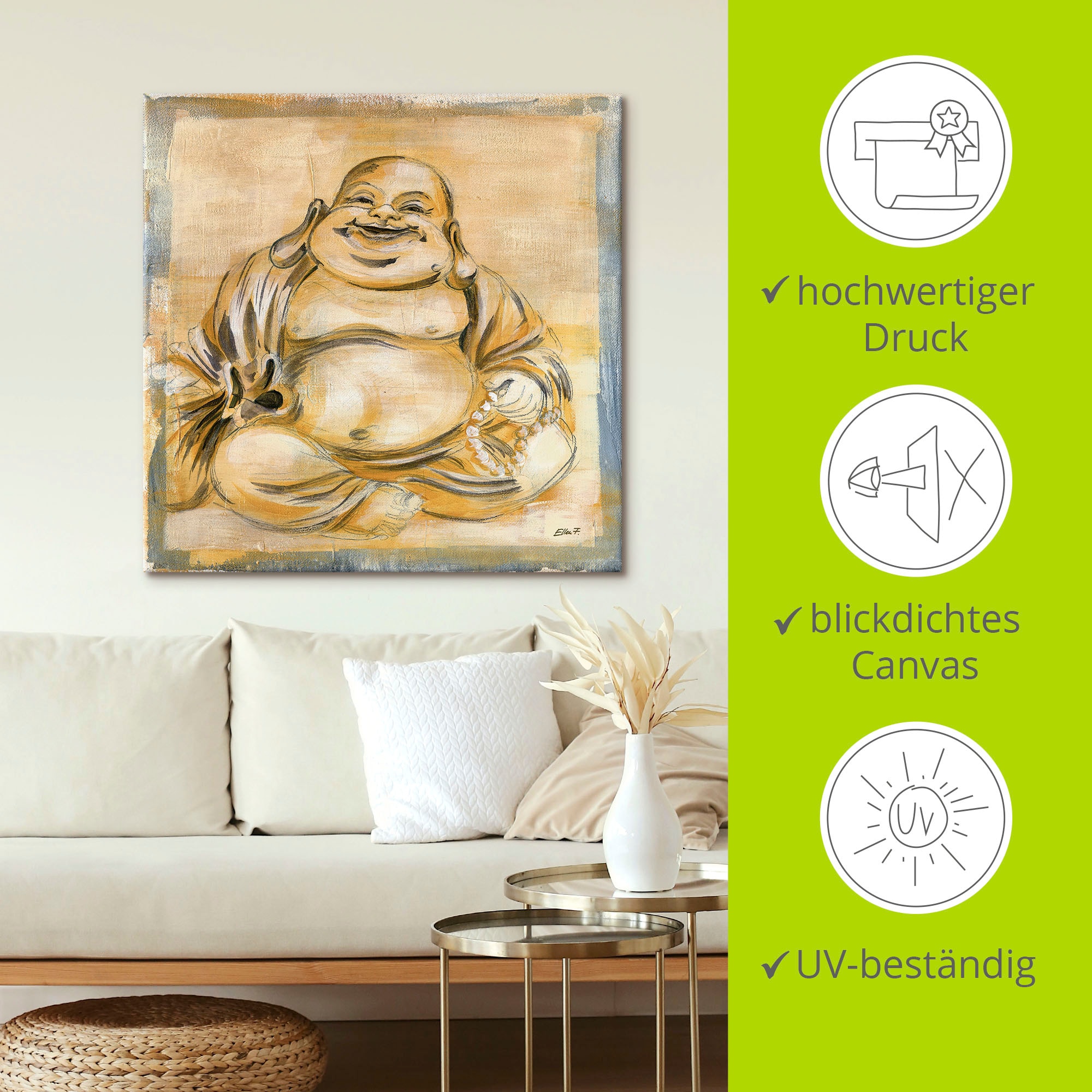 Artland Wandbild »Fröhlicher Buddha I«, Religion, (1 St.), als Leinwandbild, Poster, Wandaufkleber in verschied. Grössen