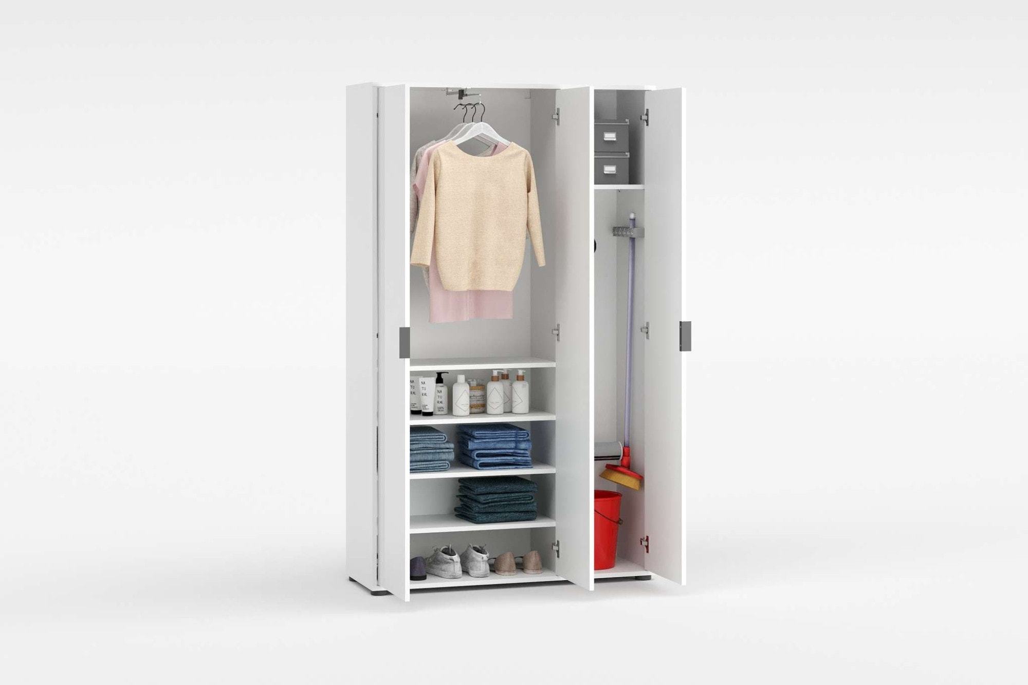 Home affaire Mehrzweckschrank »JOLLY, Stauraumschrank , Breite 107 cm , Höhe 178 cm« 1 Stk. tlg. 3 Türen,1 kl.+3 grosse Böden,1 Auszugsstange,Schrank Hochglanz lackiert