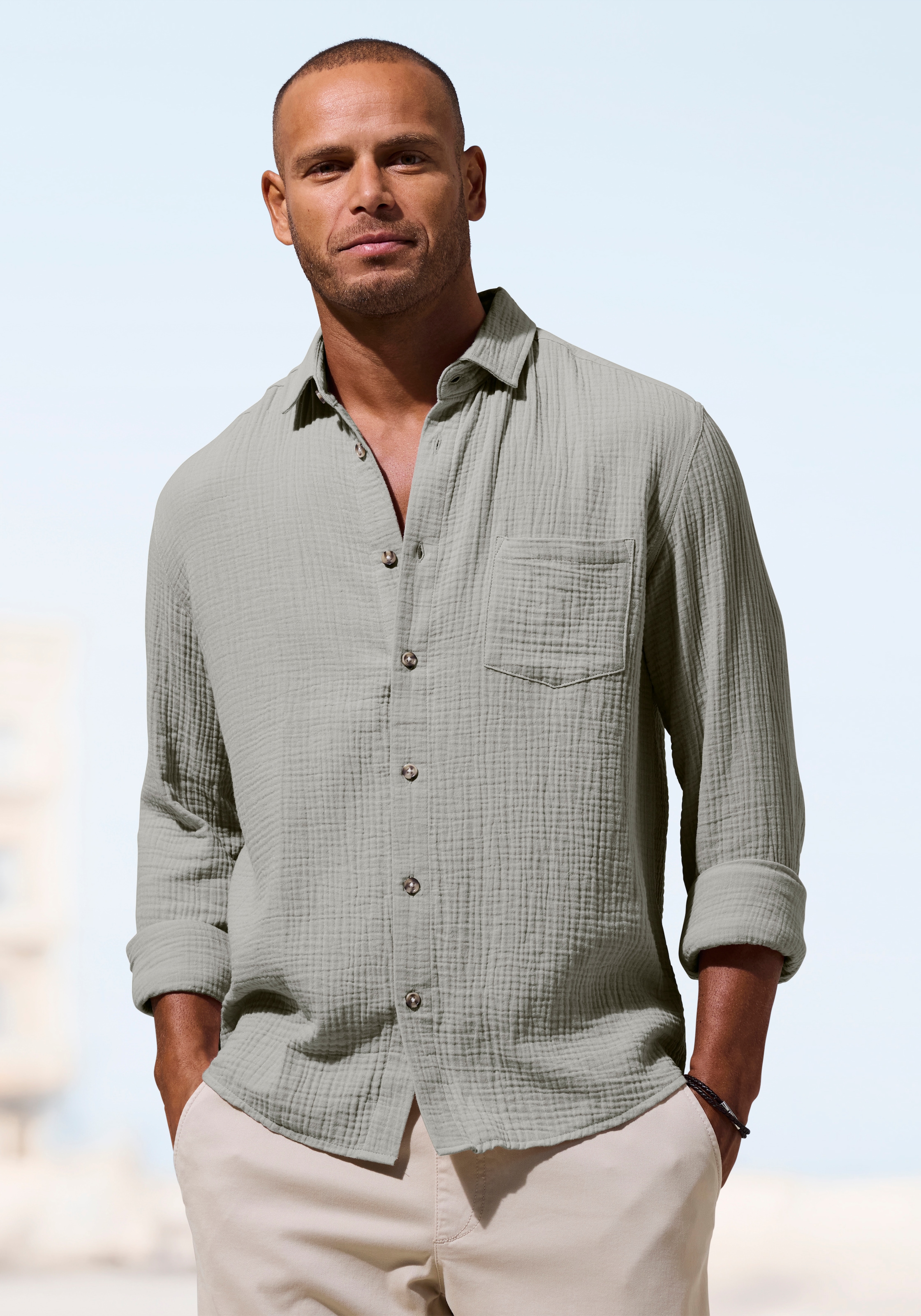 Beachtime Chemise à manches longues »Regular fit« chemise décontractée à manches longues en mousseline