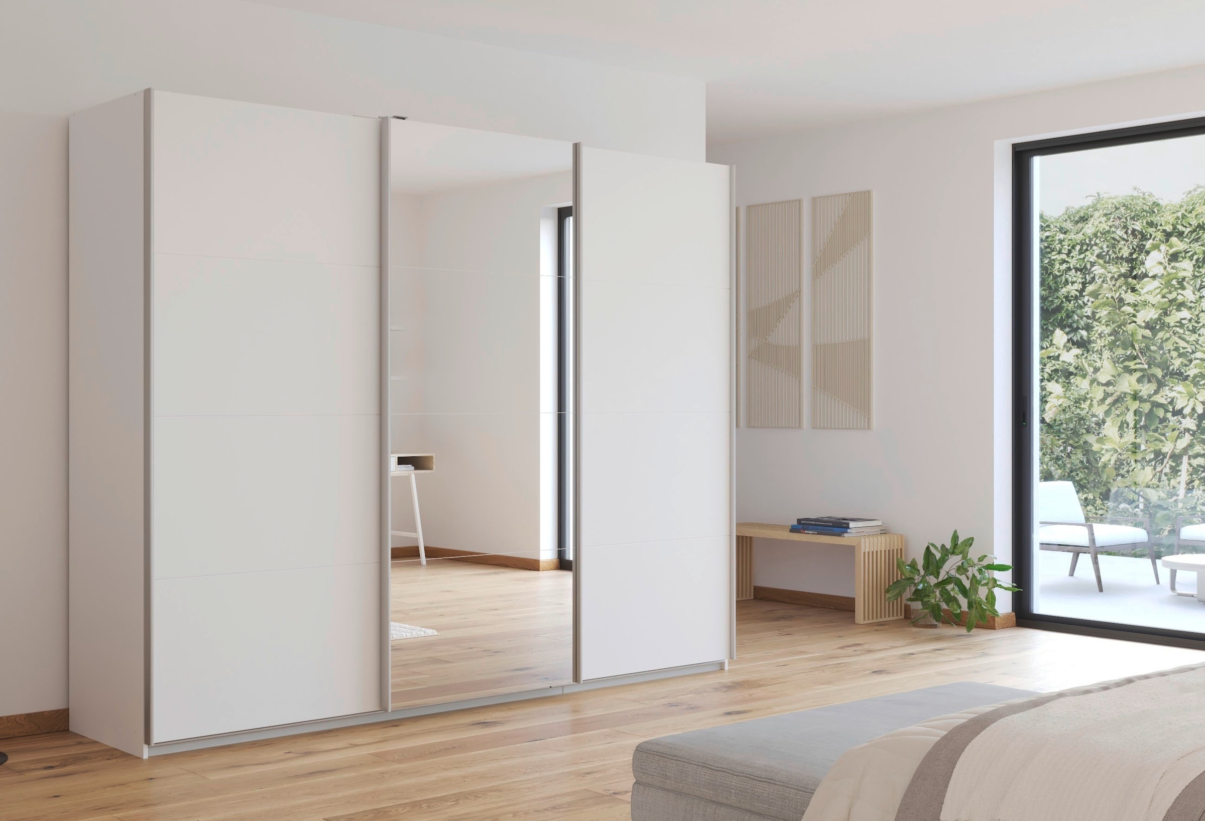 rauch Schwebetürenschrank "Kleiderschrank Schrank Garderobe Wäscheschrank Ankleide KULMBACH" Breite 271 cm, in 2 Höhen erhältlich, mit Metallgriffleisten MADE IN GERMANY