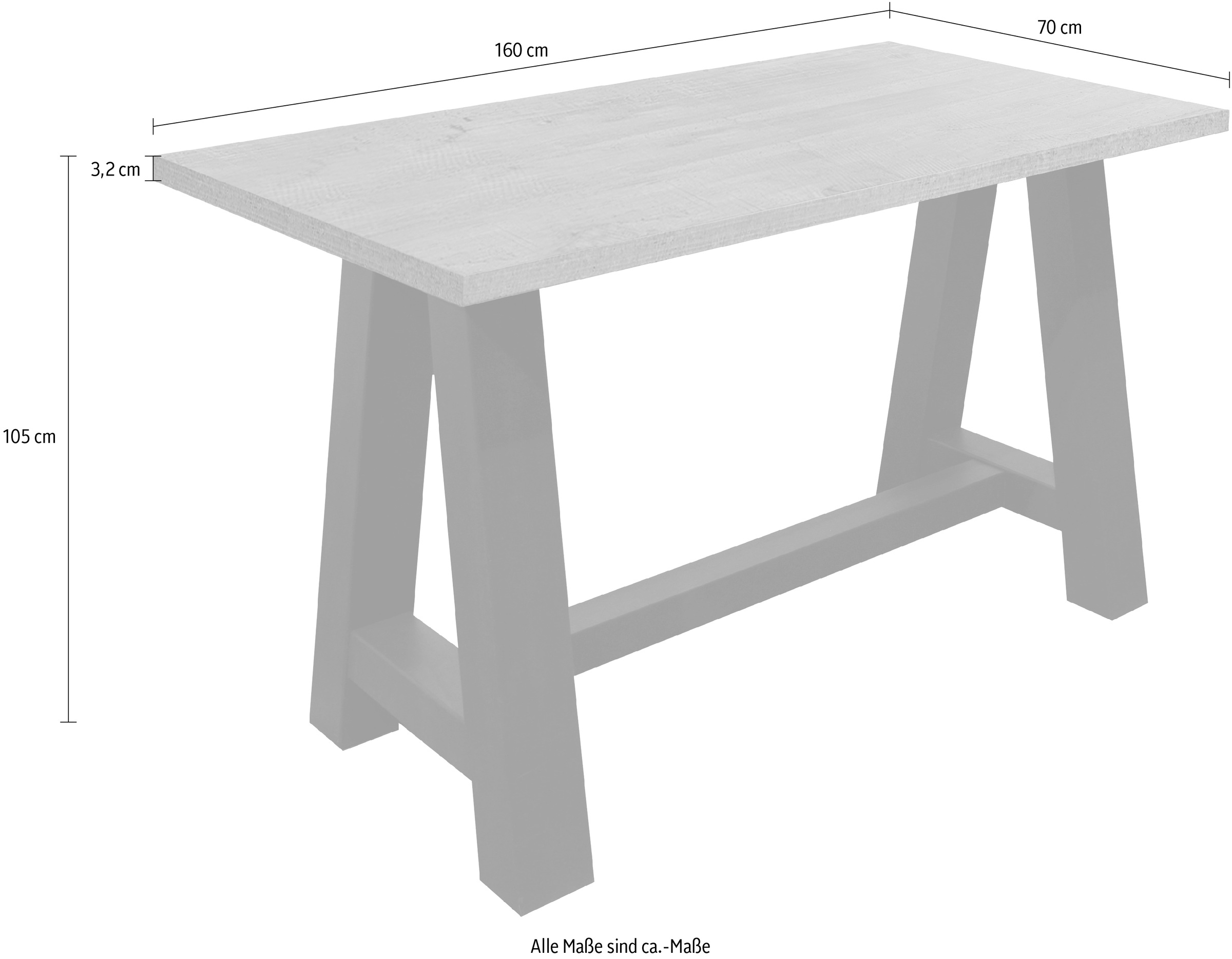 Mäusbacher Bartisch, Gestell in A-Form (Breite 120, 140 oder 160 cm)