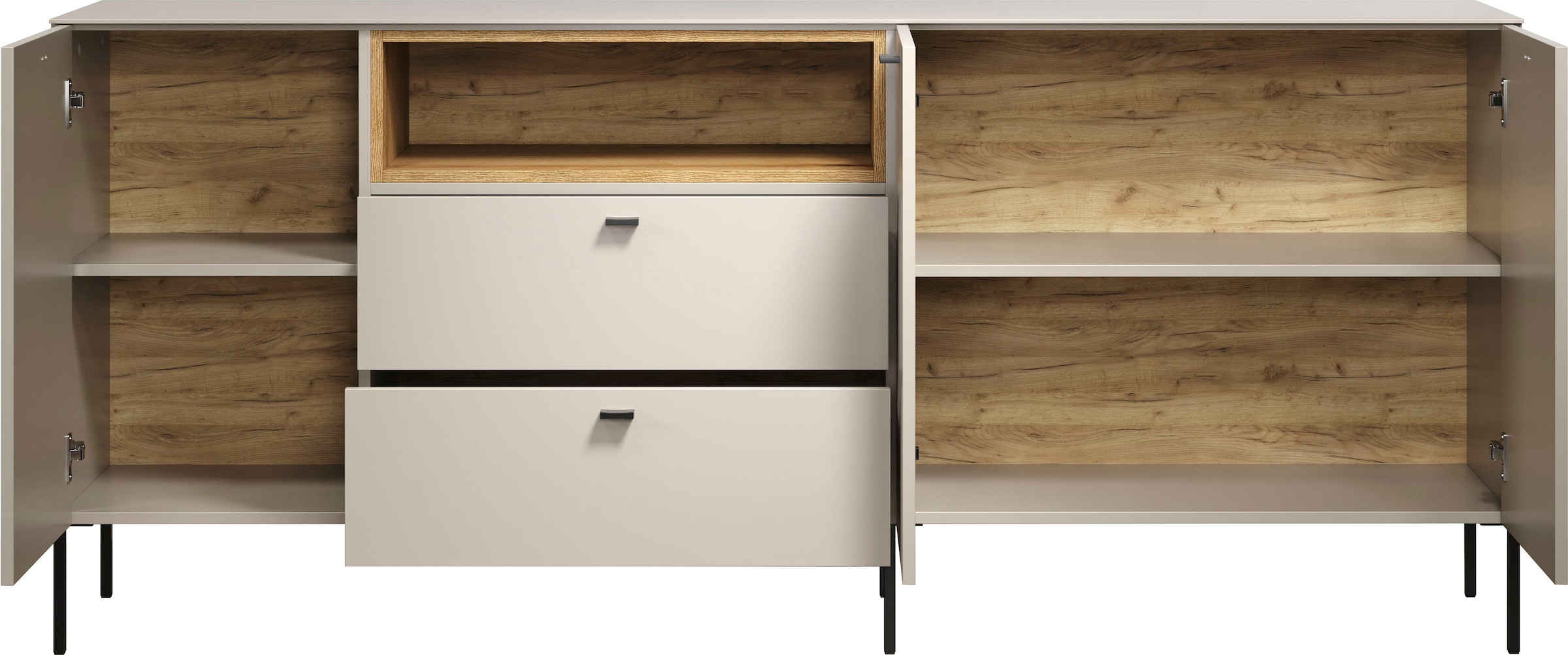 Places of Style Sideboard »San Pedro«, (1 St.), Anrichte mit Griffen und Füssen aus Metall - (B/T/H) 197/42/85 cm