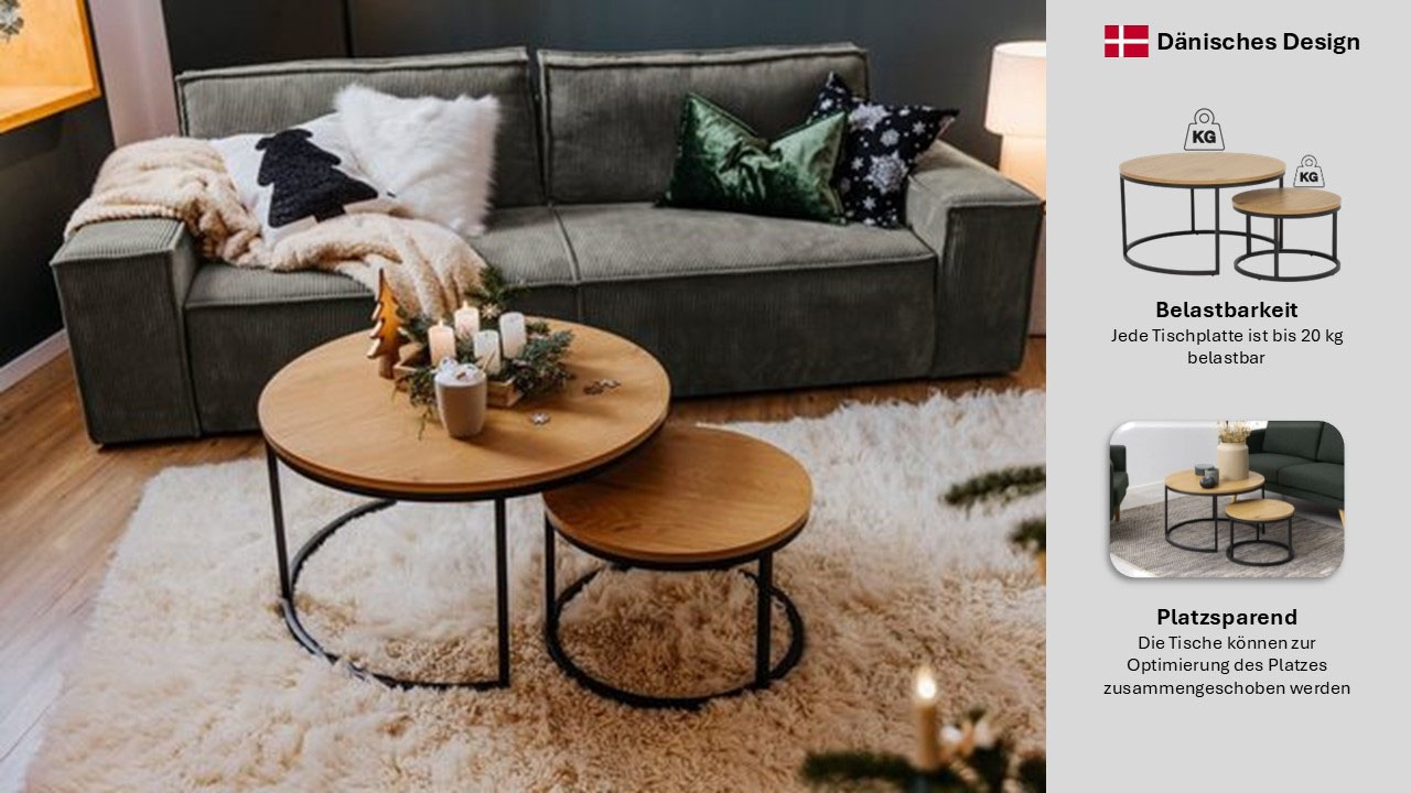 ACTONA GROUP Couchtisch »Spiro 2er Set, rund – modern & stilvoll kombinieren, zeitloses Design« Couchtisch, Beistelltisch, 2 Stk. tlg. OTTOs Choice Holzoptik, pflegeleicht & robustes Metallgestell