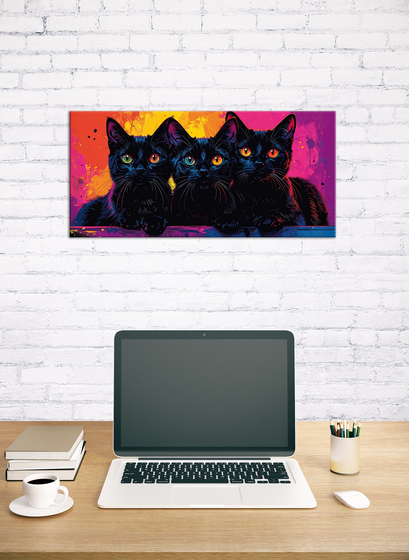 Bönninghoff Bild »Wandbild BUNTE KATZE 33x70 cm – Leinwandbild Keilrahmen Deko modern« Katze | Katzen | Katzenbilder auf Keilrahmen gespannt