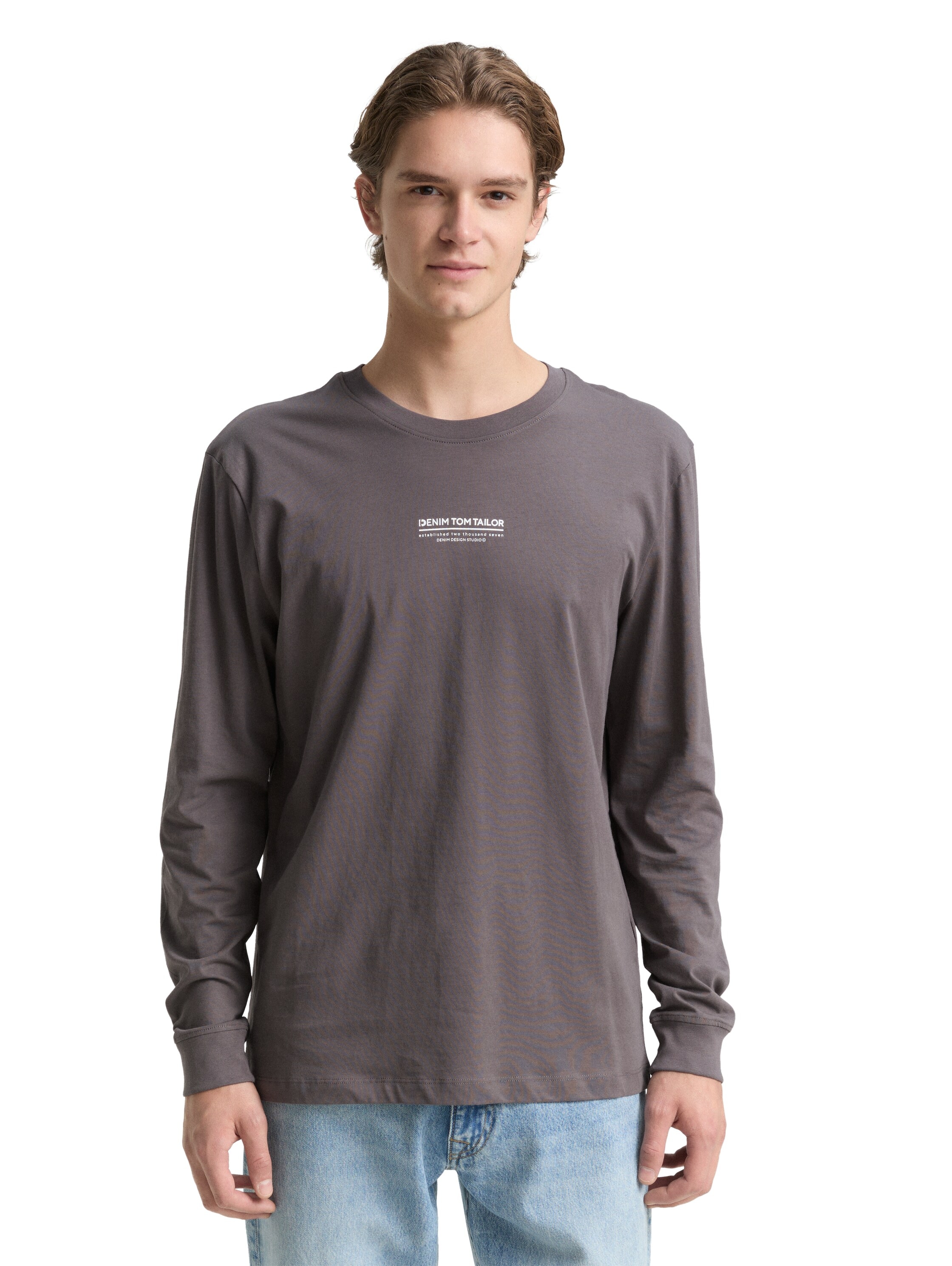 TOM TAILOR Denim Rundhalsshirt mit Schriftzug