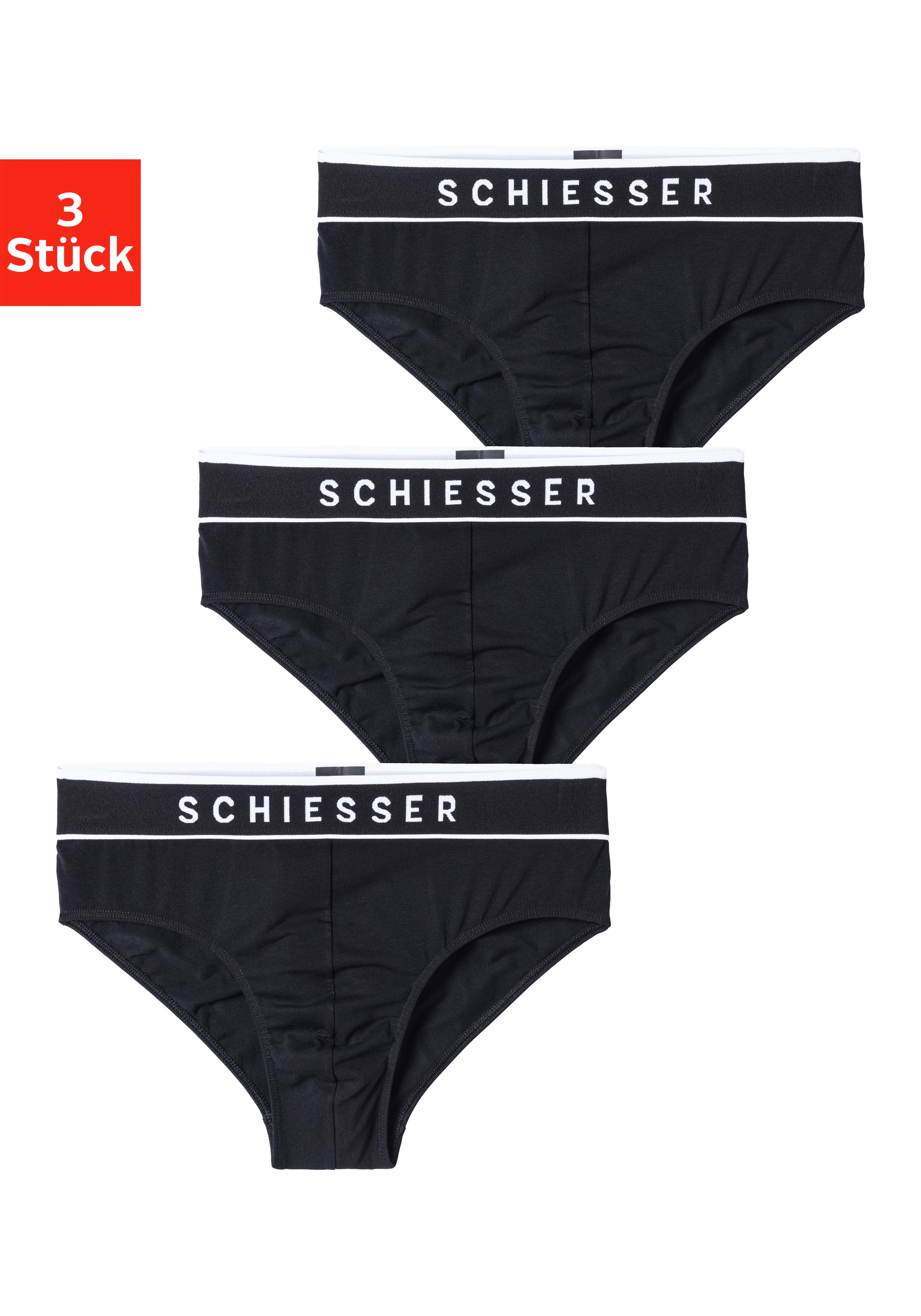 Image of Schiesser Slip, (3 St.), Webbund mit weissem Logo vorn bei Ackermann Versand Schweiz