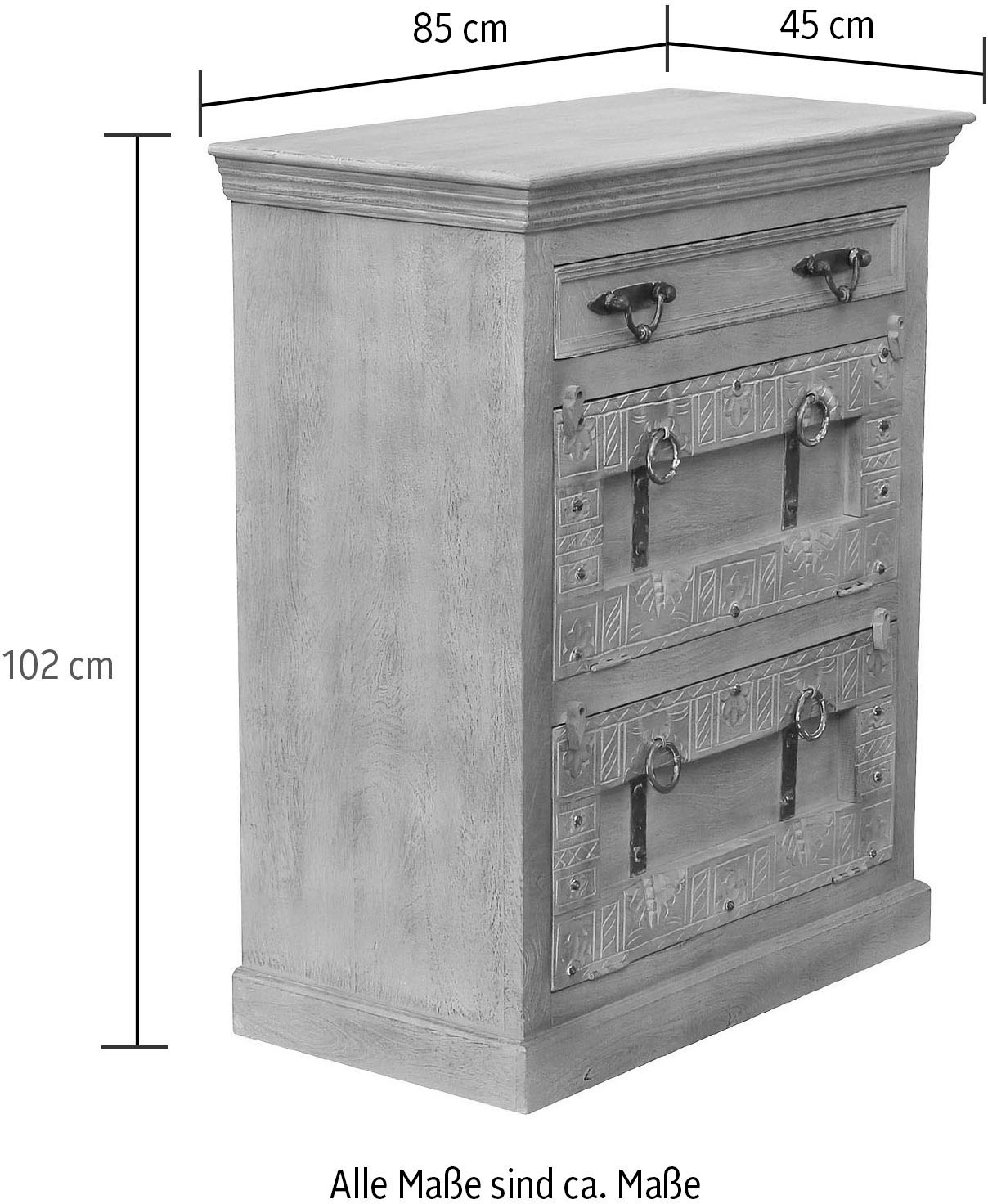 SIT Armoire à chaussures »Algier aus Mangoholz mit Schnitzereien & 2 Klappen« façade sculptée élaborée