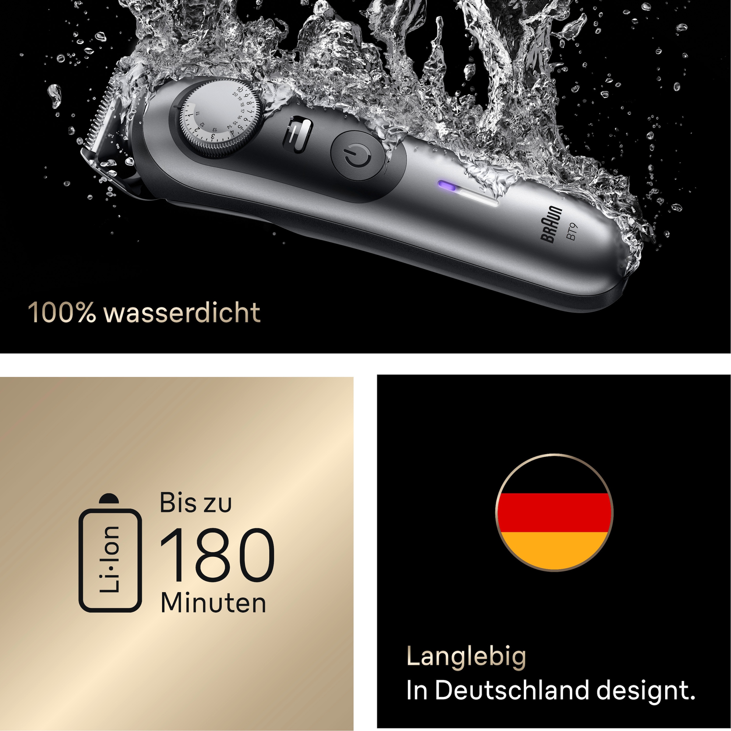 Braun Tondeuse à cheveux »Barttrimmer BT9520« Lame ProBlade tranchante à vie, autonomie batterie 180 min, 52 longueurs