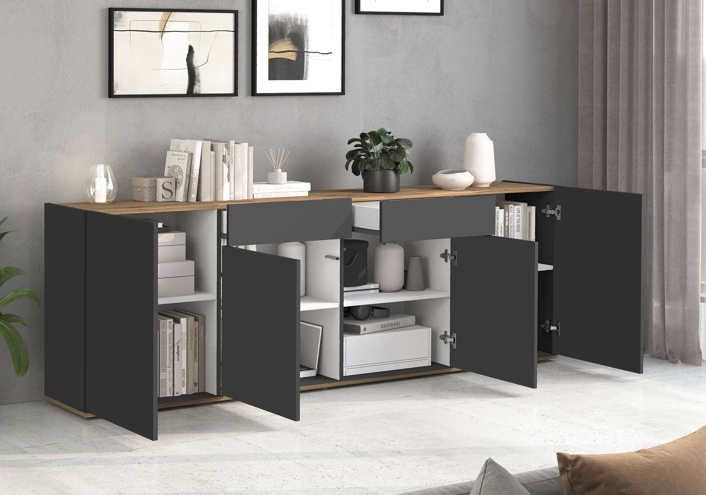 INOSIGN Sideboard »GARDA Sideboard,Kommode, Schrank, Kredenz Grifflos mit Push to Open«, (1 St.), 4 Türen, 2 Schubladen, grifflos Breite 200 cm