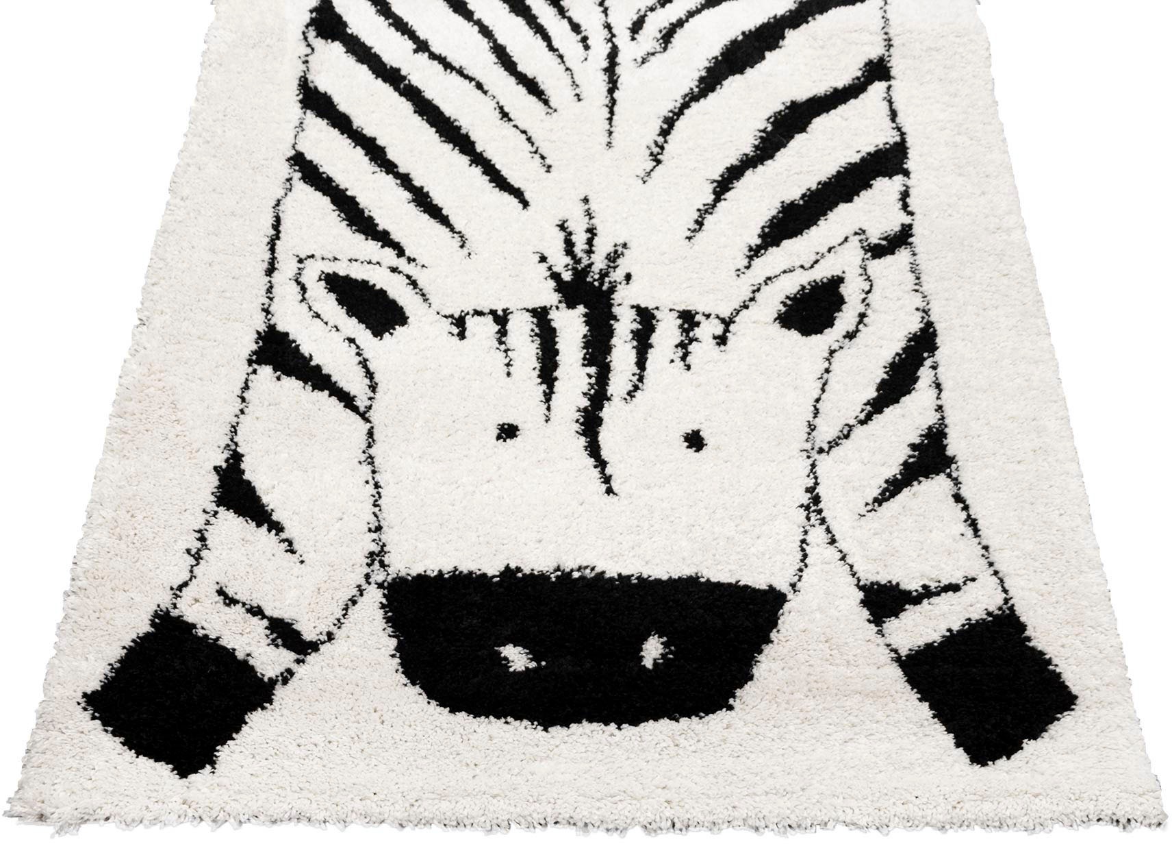 Image of Primaflor-Ideen in Textil Kinderteppich "NOMAD - Zebra" rechteckig 35 mm Höhe Hochflor, Motiv Zebra, weich & kuschelig, Kinderzimmer