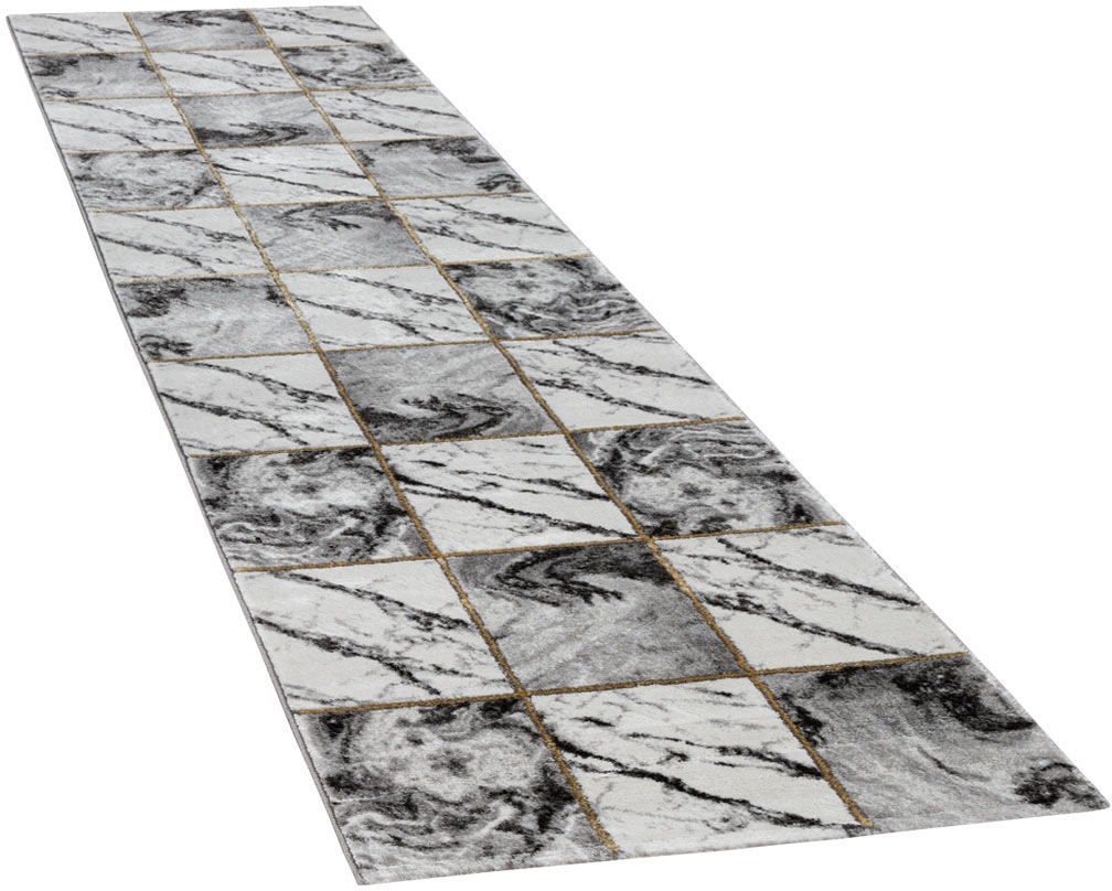 Image of Paco Home Läufer »Kraft 521«, rechteckig, 17 mm Höhe, Teppich-Läufer, Kurzflor, kariertes Marmor-Design, mit gold- oder silberfarbenen Akzenten, ideal im Flur & Schlafzimmer bei Ackermann Versand Schweiz