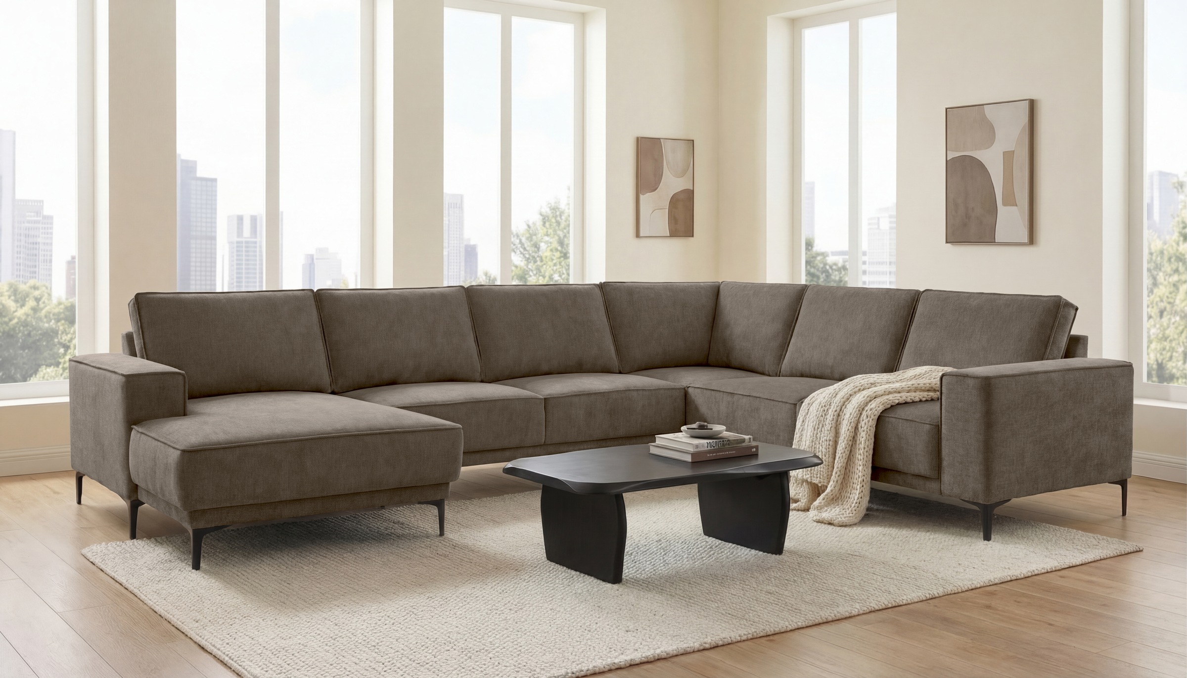 Image of GOODproduct Wohnlandschaft "OLAND Bouclé U-Form, XXL, B: 342 cm, Skandi-Design" Skandi-Design in Struktur, Flachgewebe, Luxus-Microfaser, Boucle
