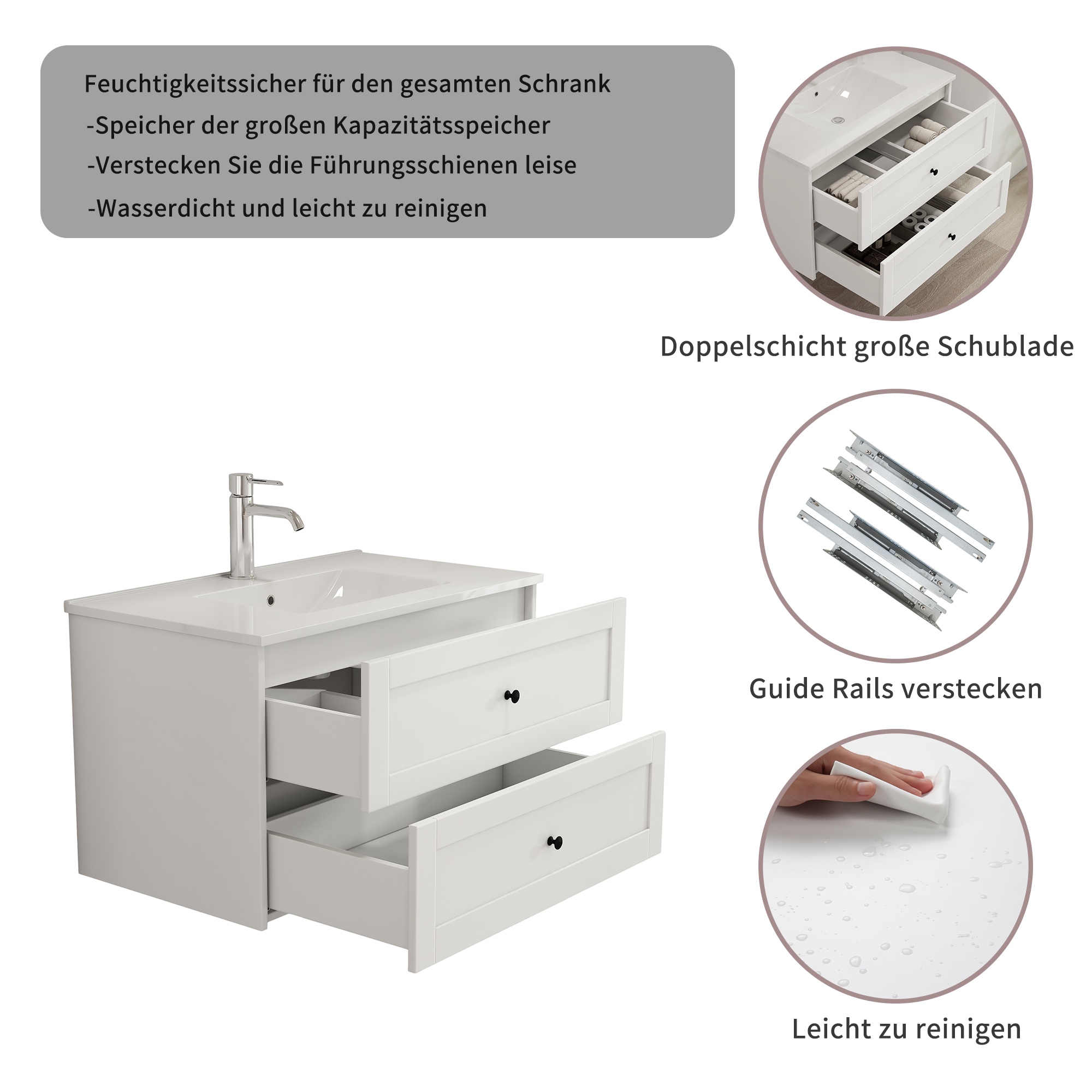 welltime Waschtisch Badmöbel inkl. Keramikwaschbecken, in verschiedenen Breiten erhältlich
