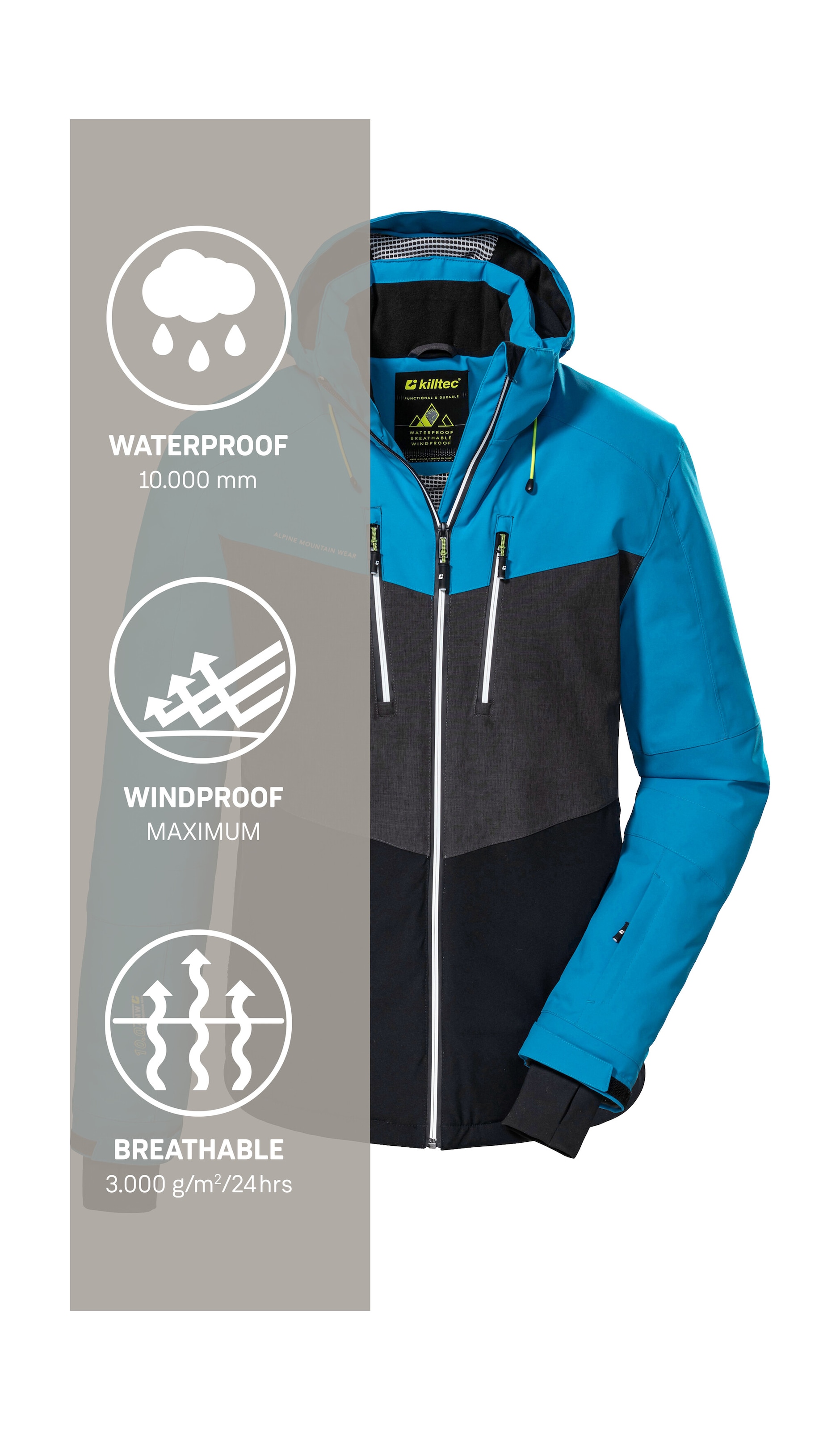 Killtec Veste de ski »KSW 45 MN SKI JCKT« Trendige, wasserdichte Skijacke mit abnehmbarer Kapuze und Schneefang