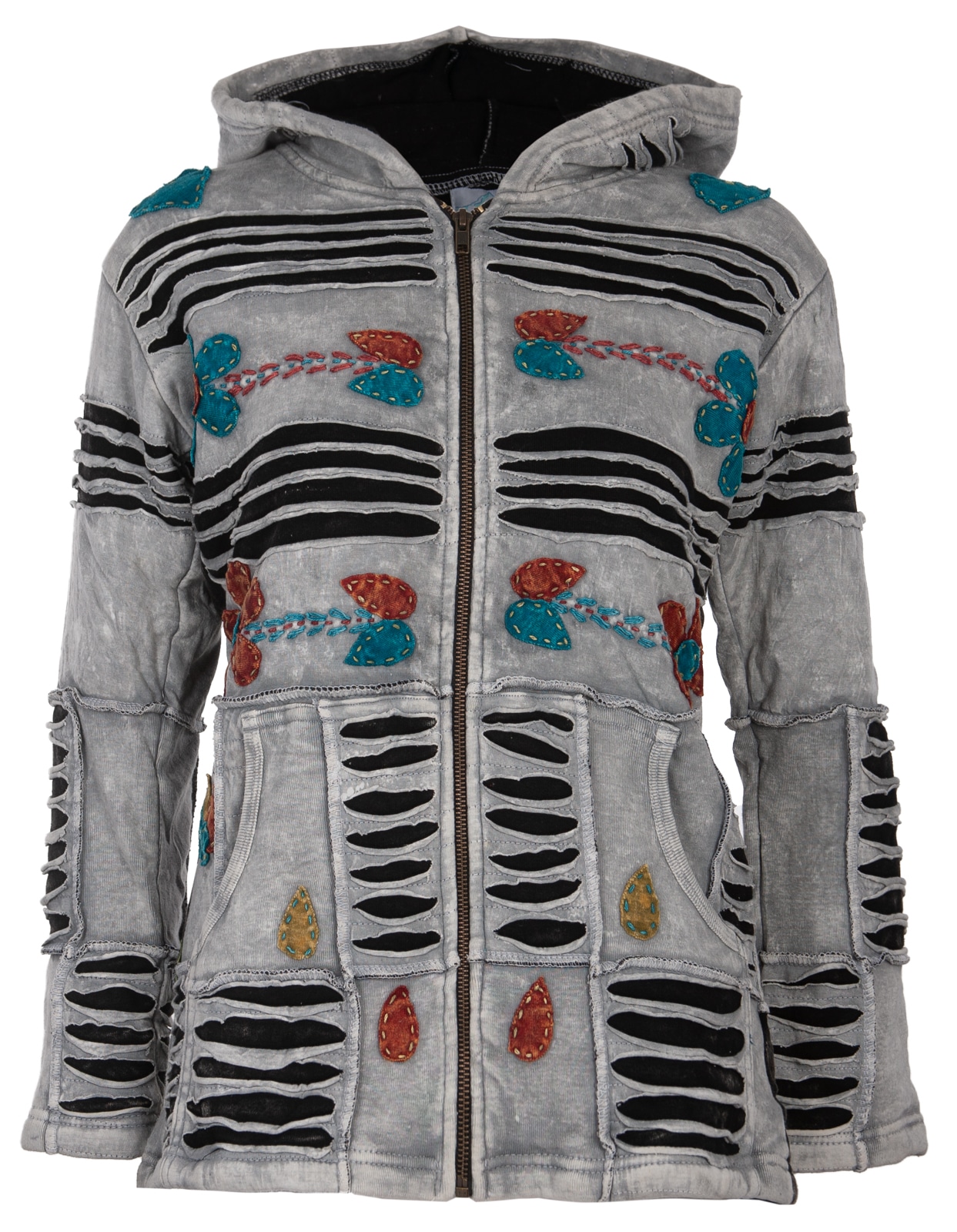 Fleecejacke »Patchwork NUNAVUT FLOWER POWER LIGHT GRAY SUMMER«