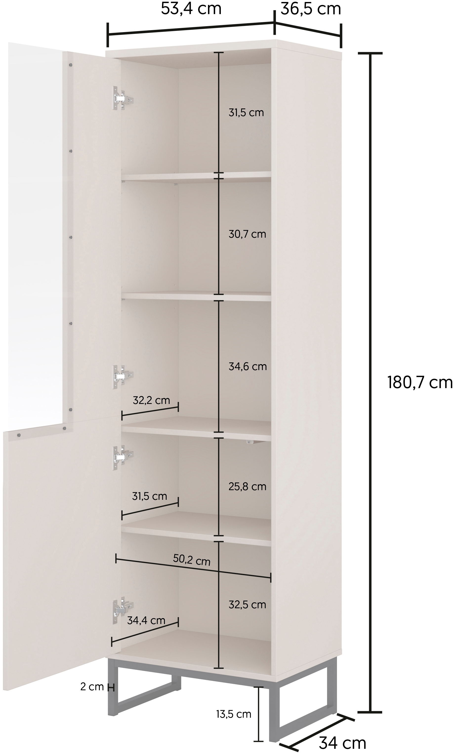 Home affaire Vitrine »Loft, Höhe 181 cm, moderne Standvitrine mit Glastür, Metallkufen« Hochschrank mit viel Stauraum, Glastür und verstellbaren Einlegeböden