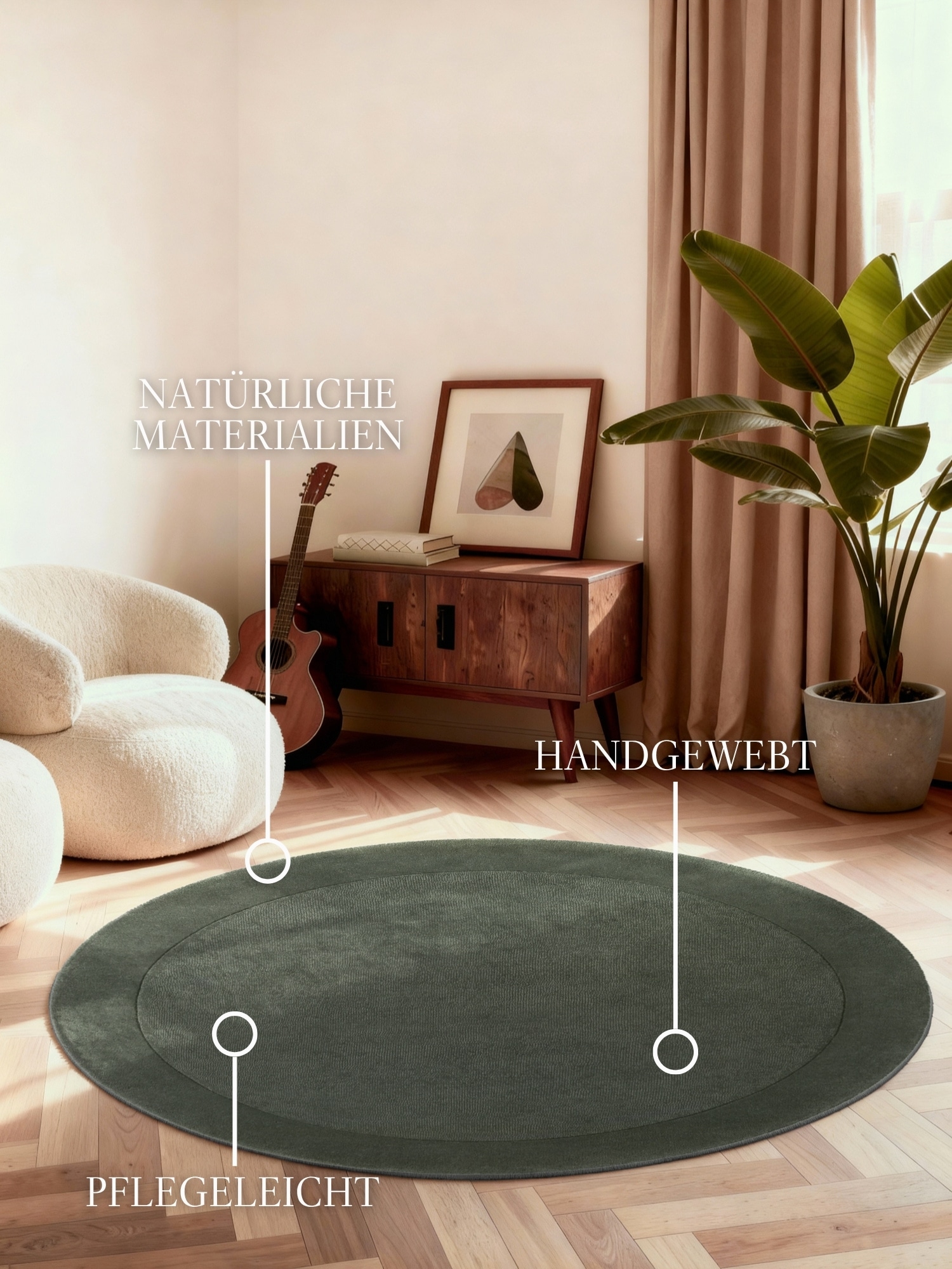 Villeroy & Boch Tapis »Wollteppich Kari« Rond 17 mm Höhe Handgewebt, Wolle, Bordüre, Einfarbig, Läufer, Wohnzimmer, Organisch