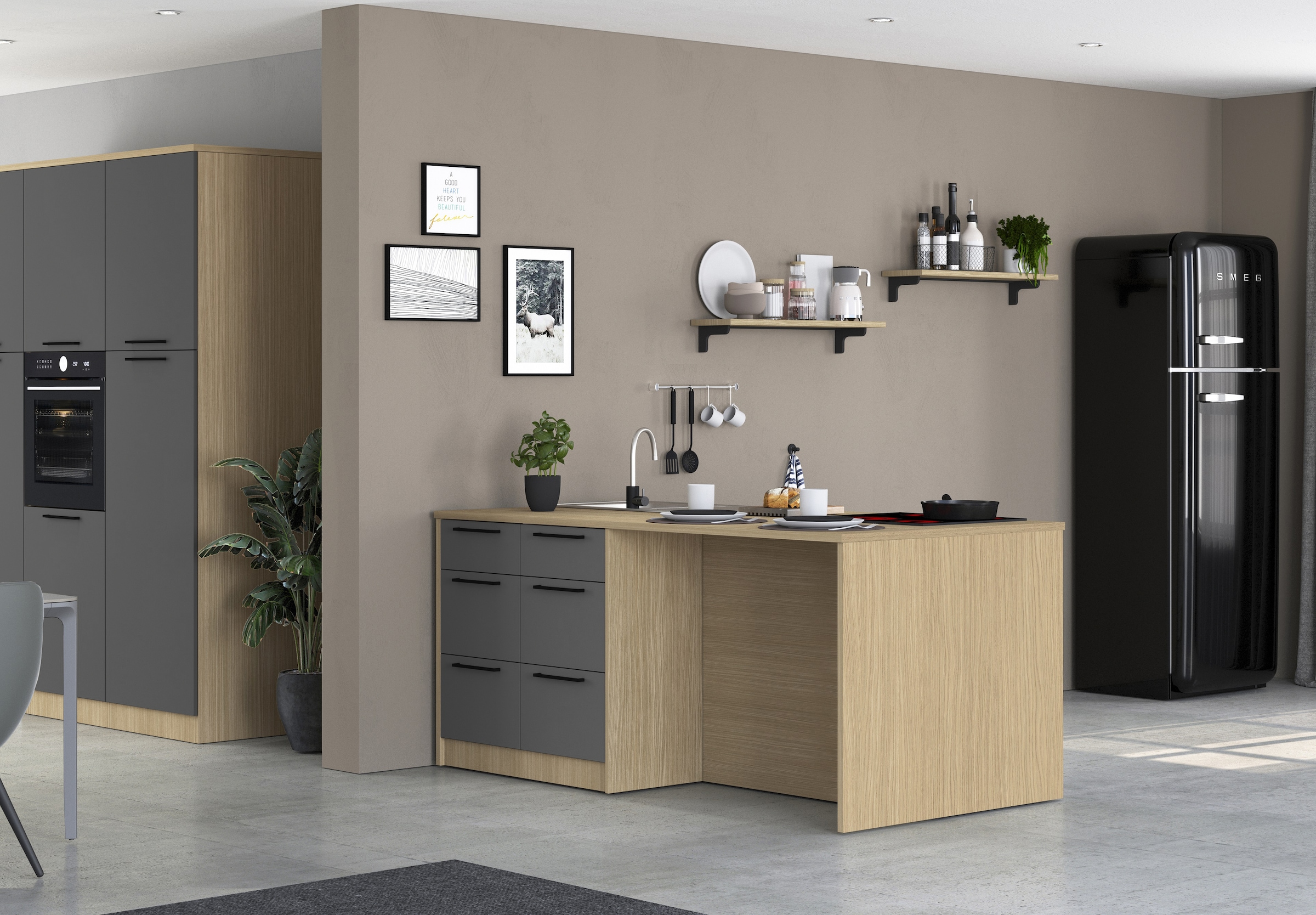 KOCHSTATION Kücheninsel »KS-Luna Breite 200 cm, Höhe 90 cm« Breite 200 cm, wahlweise mit Hanseatic-E-Geräten