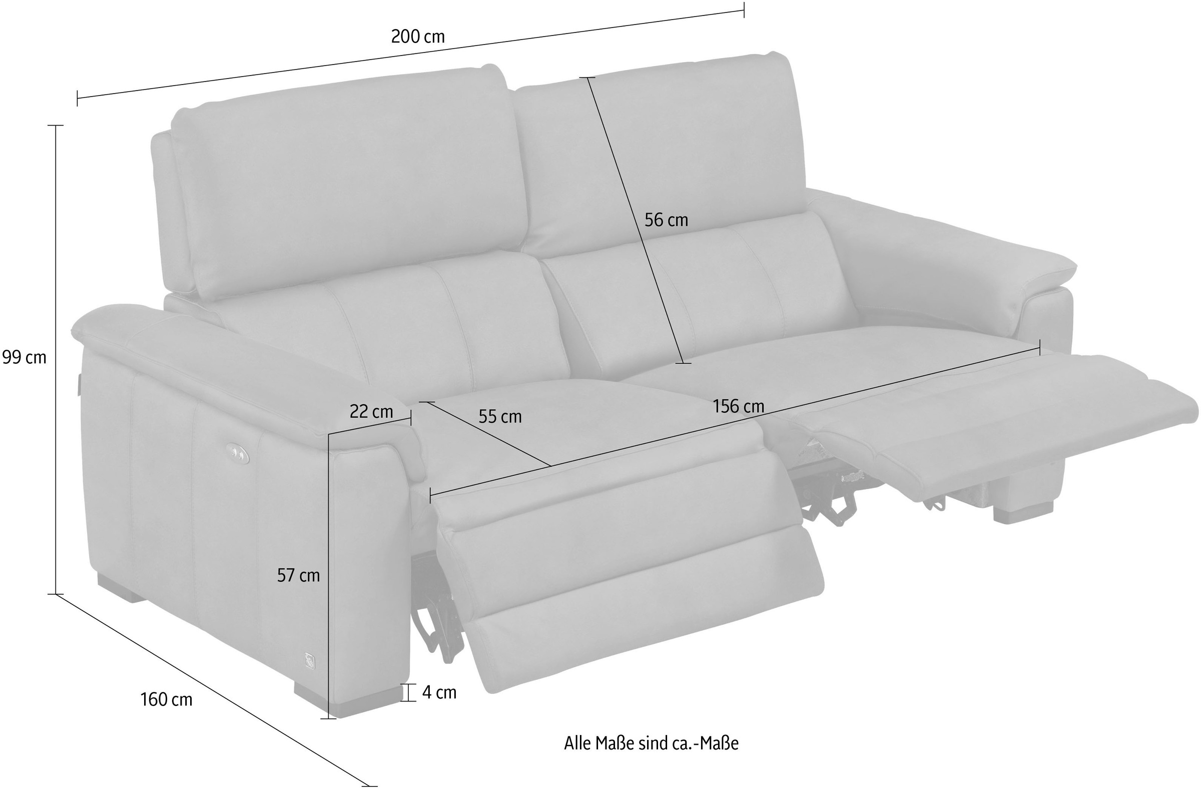 Egoitaliano 2,5-places »Capucine« wahlweise mit elektrisch oder manuell verstellbarer Relaxfunktion