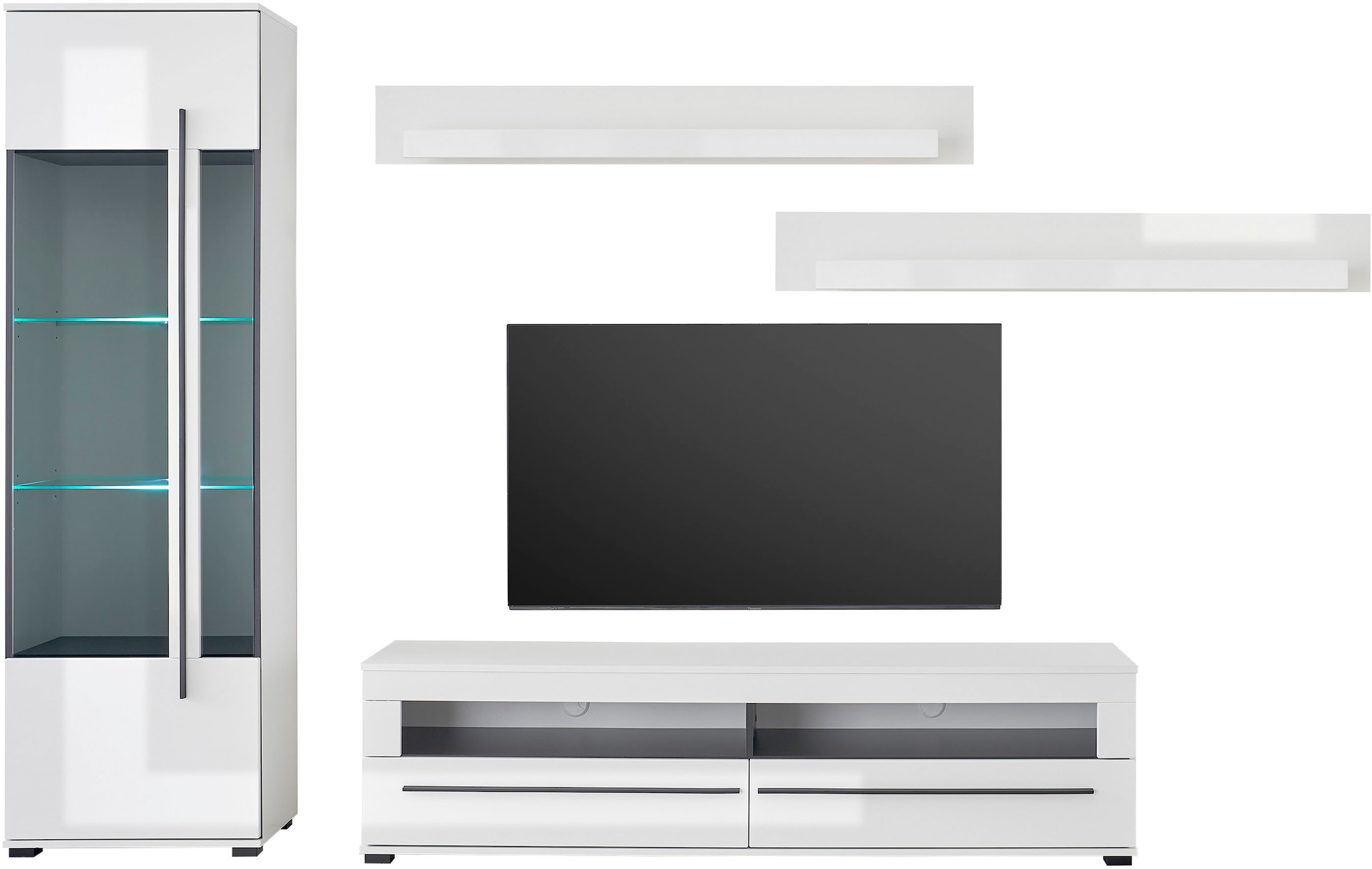 INOSIGN Wohnwand »Cantara, moderne Anbauwand, Wohnzimmer-Set, in Eiche Evoke oder Weiss«, (Set), enthält eine Vitrine, ein Lowboard und zwei Wandboards