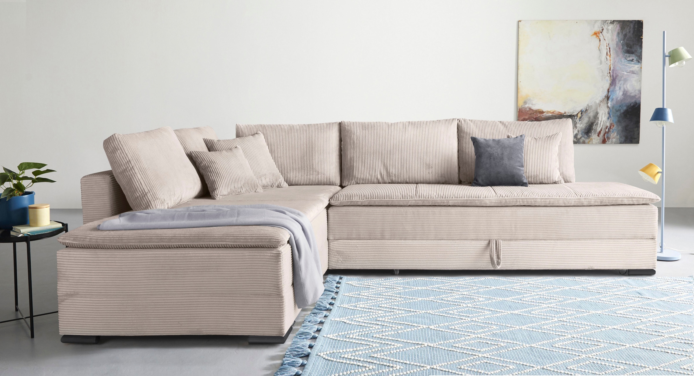 Image of Home affaire Ecksofa "Night & Day L-Form, B: 321 cm, mit Dauer-Schlaffunktion 180x200 cm" Bettfunktion, Bettkasten, Topper & 3 Zierkissen, Boxspringbett in Cord
