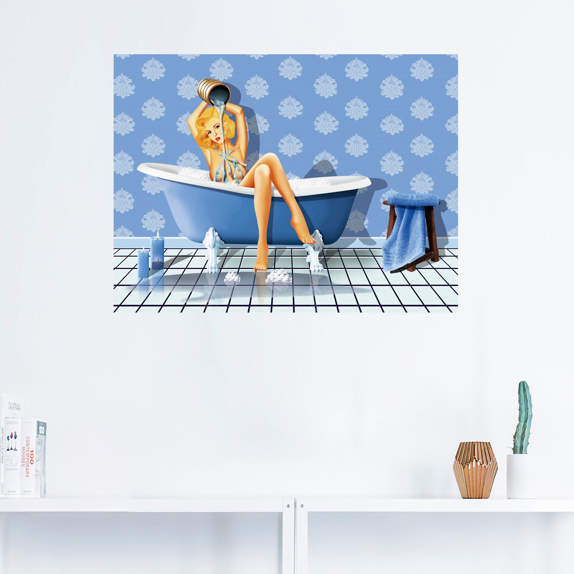 Artland Wandbild »Das sexy blaue Badezimmer«, Frau, (1 St.), als Leinwandbild, Poster, Wandaufkleber in verschied. Grössen