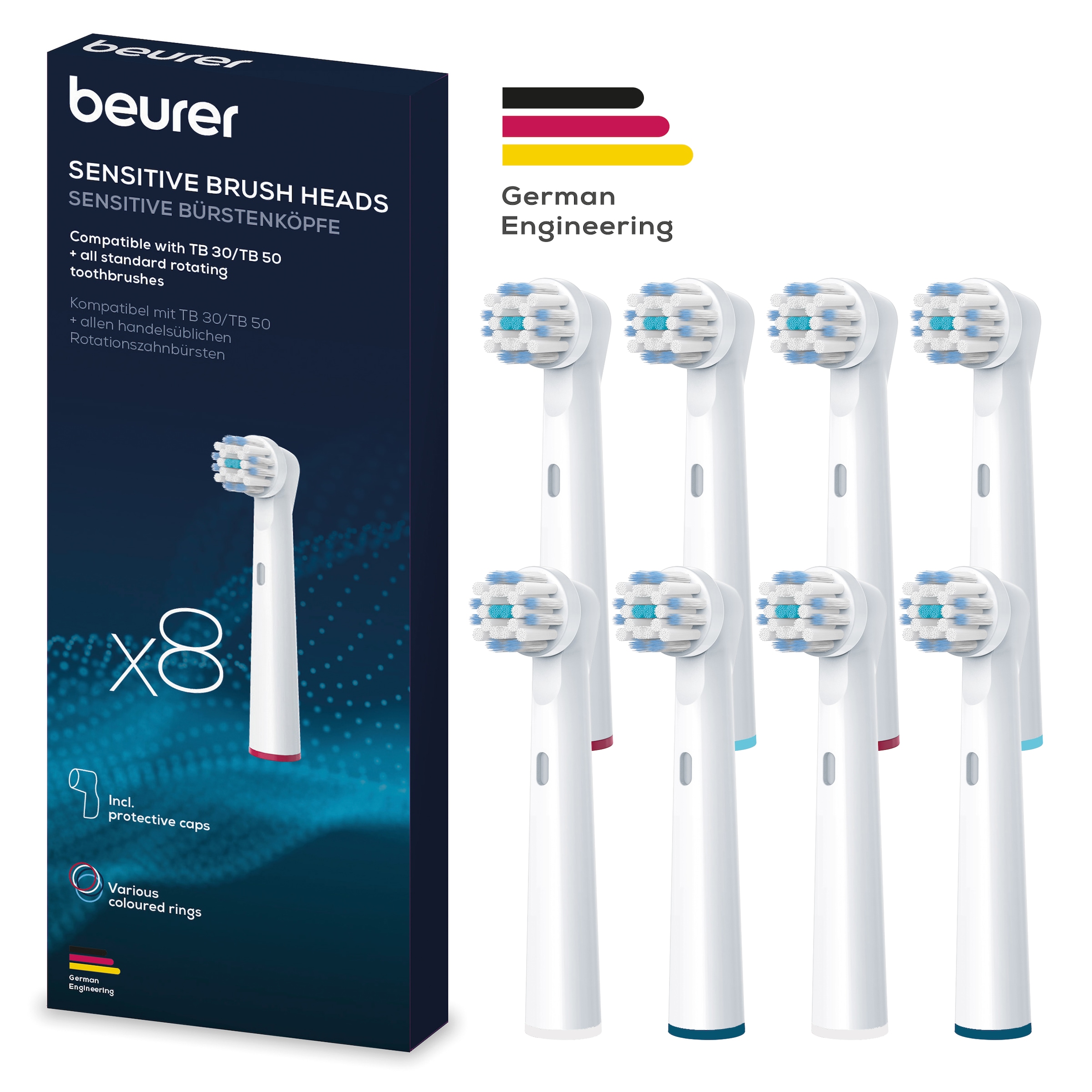 Image of BEURER Aufsteckbürsten "TB 30/50 Bürstenköpfe Sensitive, für elektrische Zahnbürsten" Mit 2 Borstenarten & Schutzkappe, für gründliche Reinigung