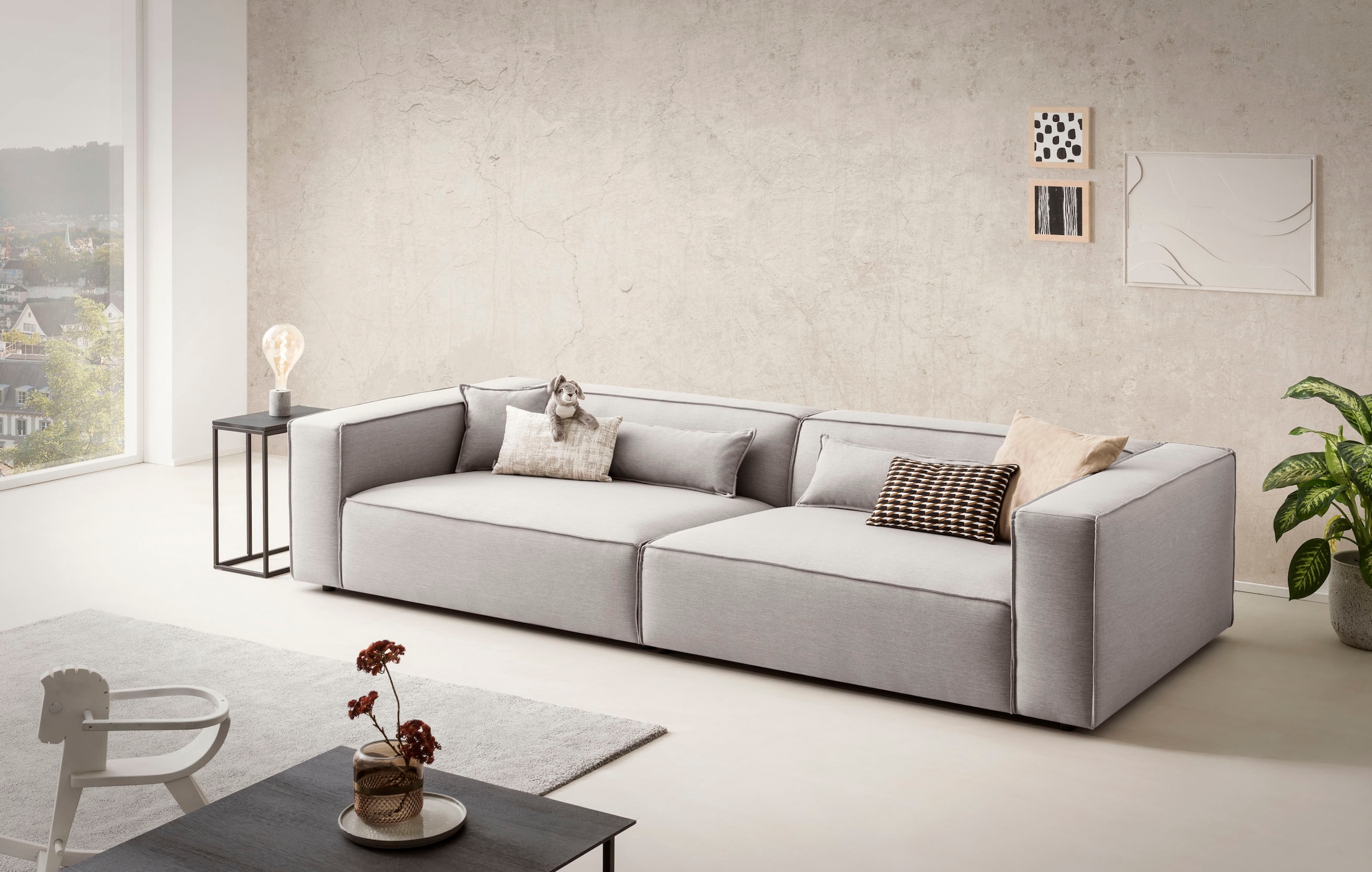 LeGer Home by Lena Gercke 3-Sitzer »PIARA, XXL Sofa mit Kedernaht, Big-Sofa in Cord oder Leinenoptik«, schwarze Füsse, bequemer Sitzkomfort, extra tiefe Sitzfläche