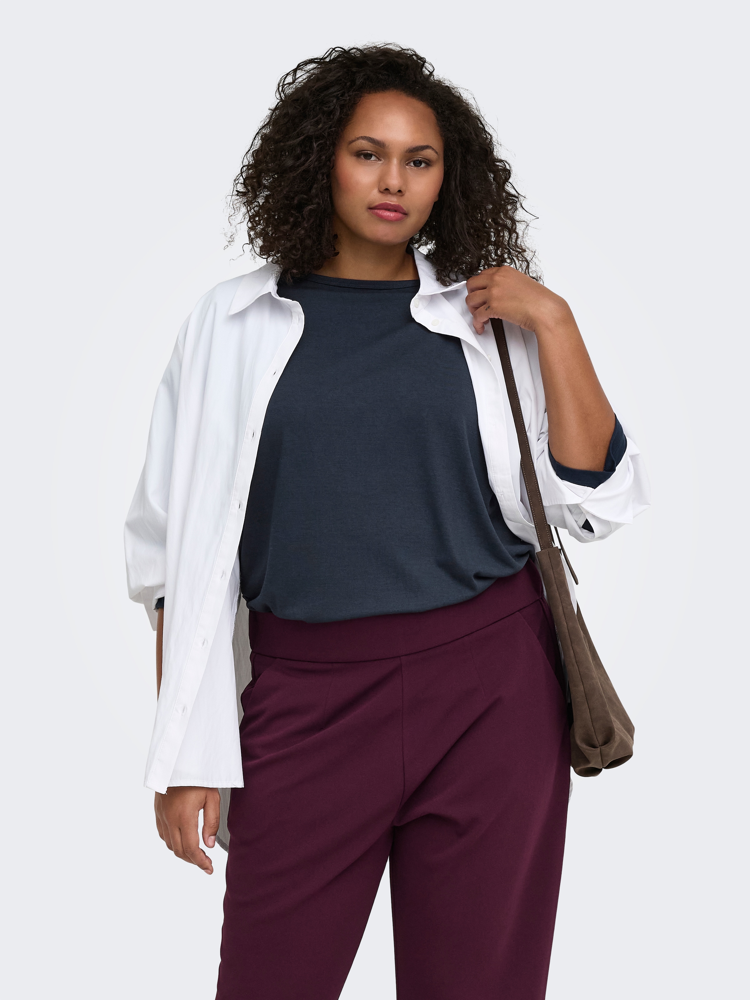 Image of ONLY CARMAKOMA 3/4-Arm-Shirt "CARCARLINNE 3/4 BOATNECK TOP JRS" Materialmix, normal geschnitten
