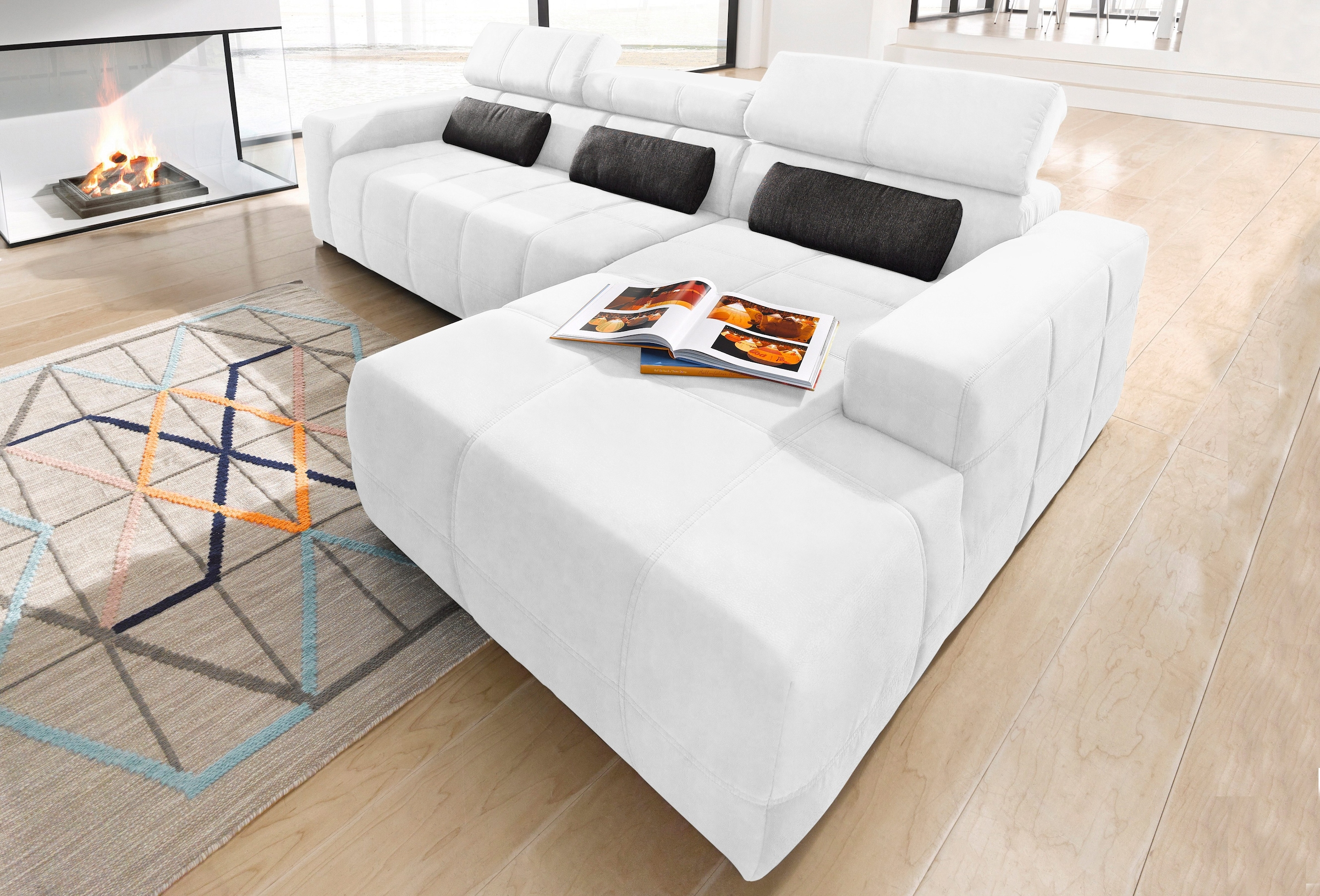 DOMO collection Ecksofa »Brandon grosse Ausführung B/T/H: 289/177/80 cm, auch in Leder und Cord«, mit Kopfteilverstellung, wahlweise Sitztiefenverstellung, L-Form
