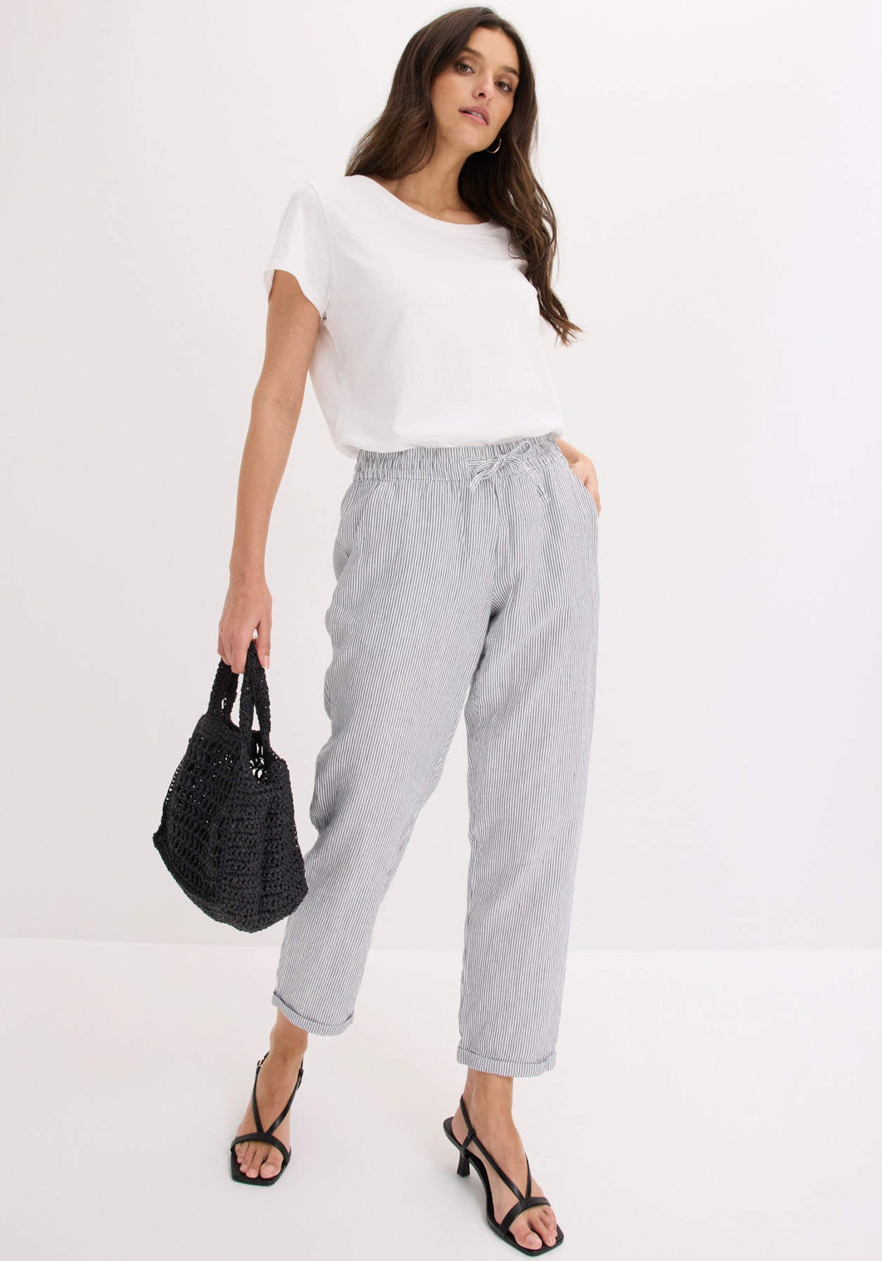 bonprix Pantalon en lin  aus Leinen und Lyocell, mit Elastik-Bündchen, Regular Fit