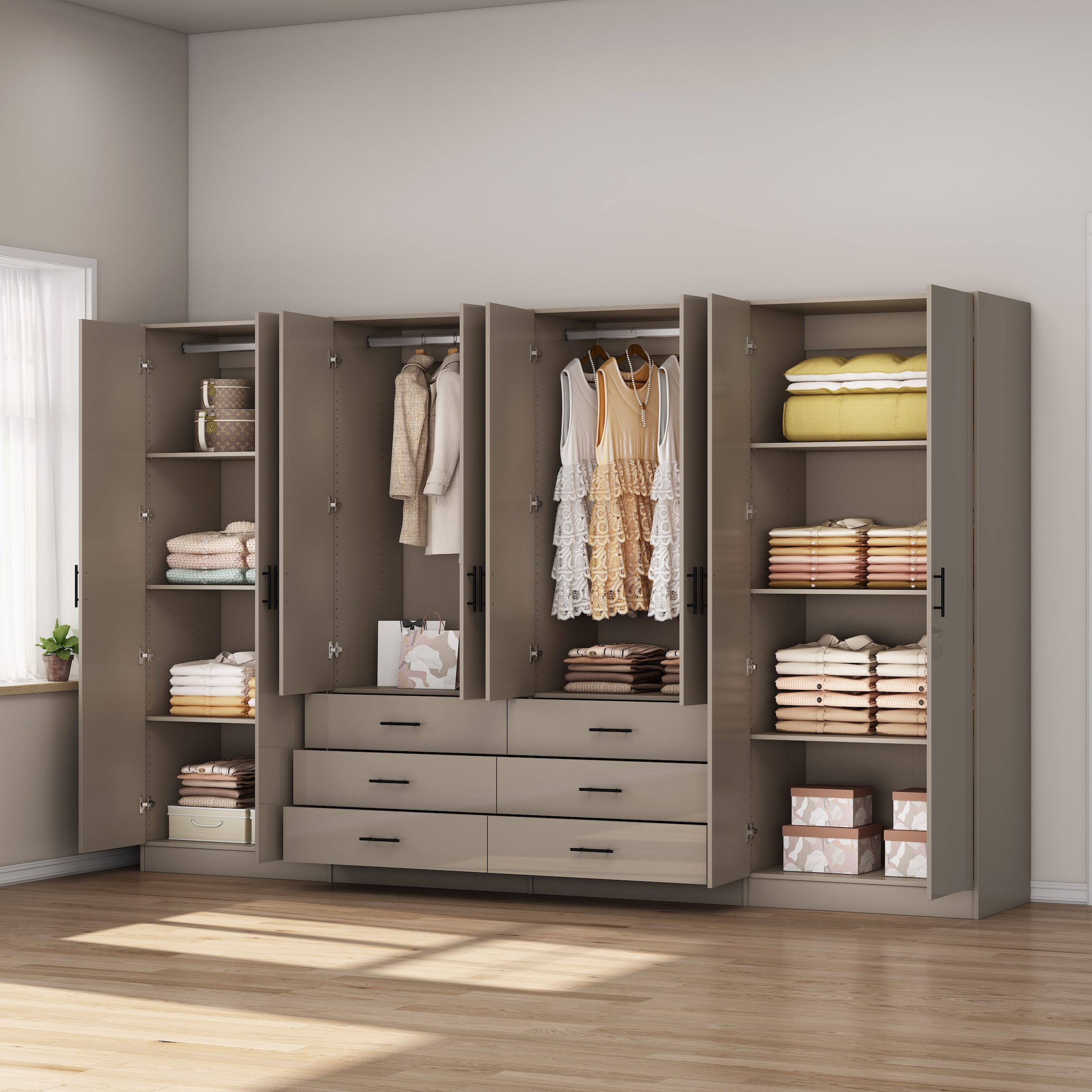 GOODproduct Kleiderschrank »Trento Schlafzimmerschrank Garderobe hochglanz« Schrank mit 8 Türen und 6 Schubladen, hochglänzende Fronten