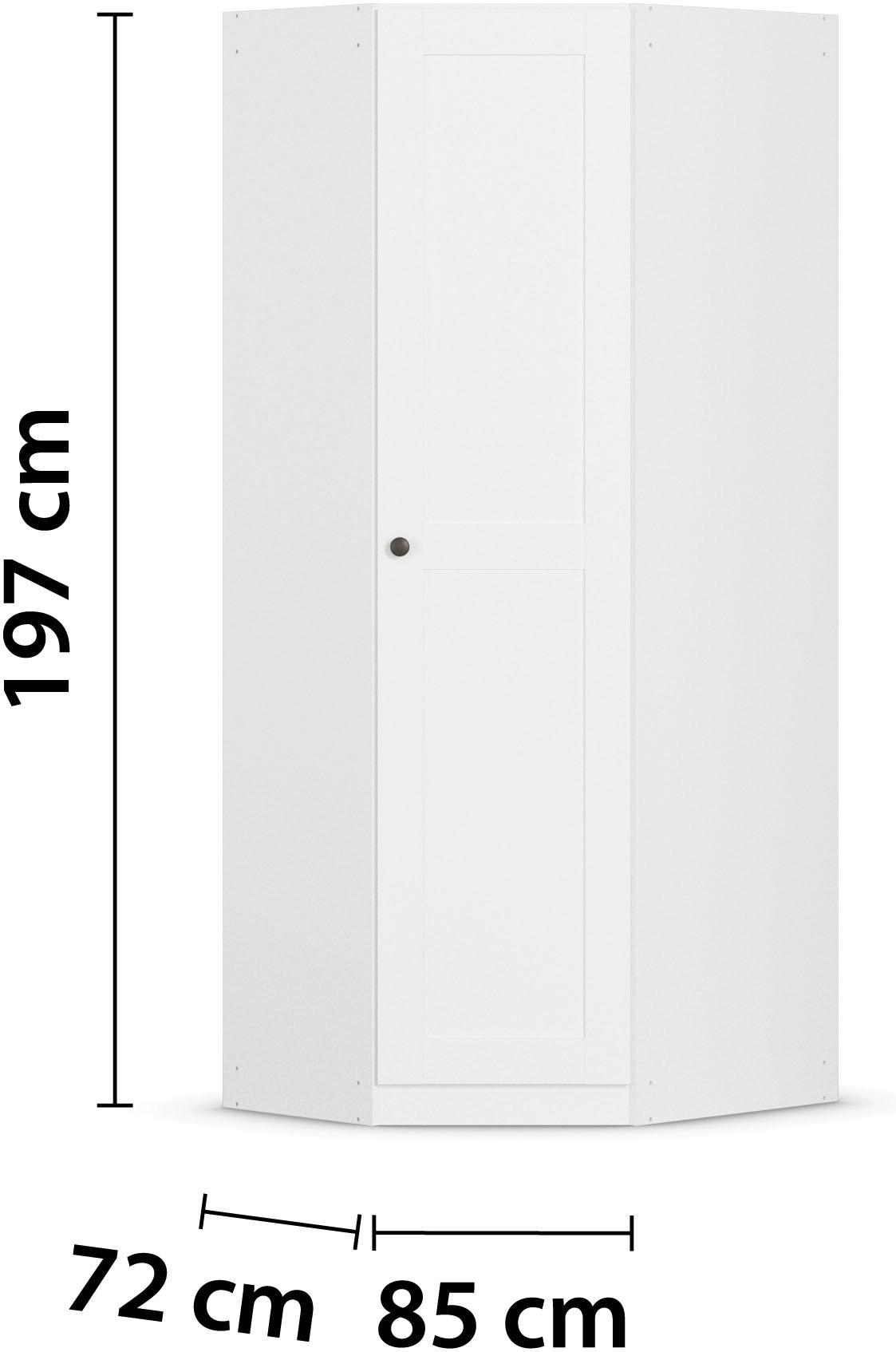 GOODproduct Eckkleiderschrank »Mehrzweckschrank Aktenschrank Möbel Mietswohnung Schlafzimmer YLVA« Schenkelmass: 85x72 cm, Höhe 197 cm,  skandinavischer Style mit Rahmenfront und Knopfgriff MADE IN GERMANY