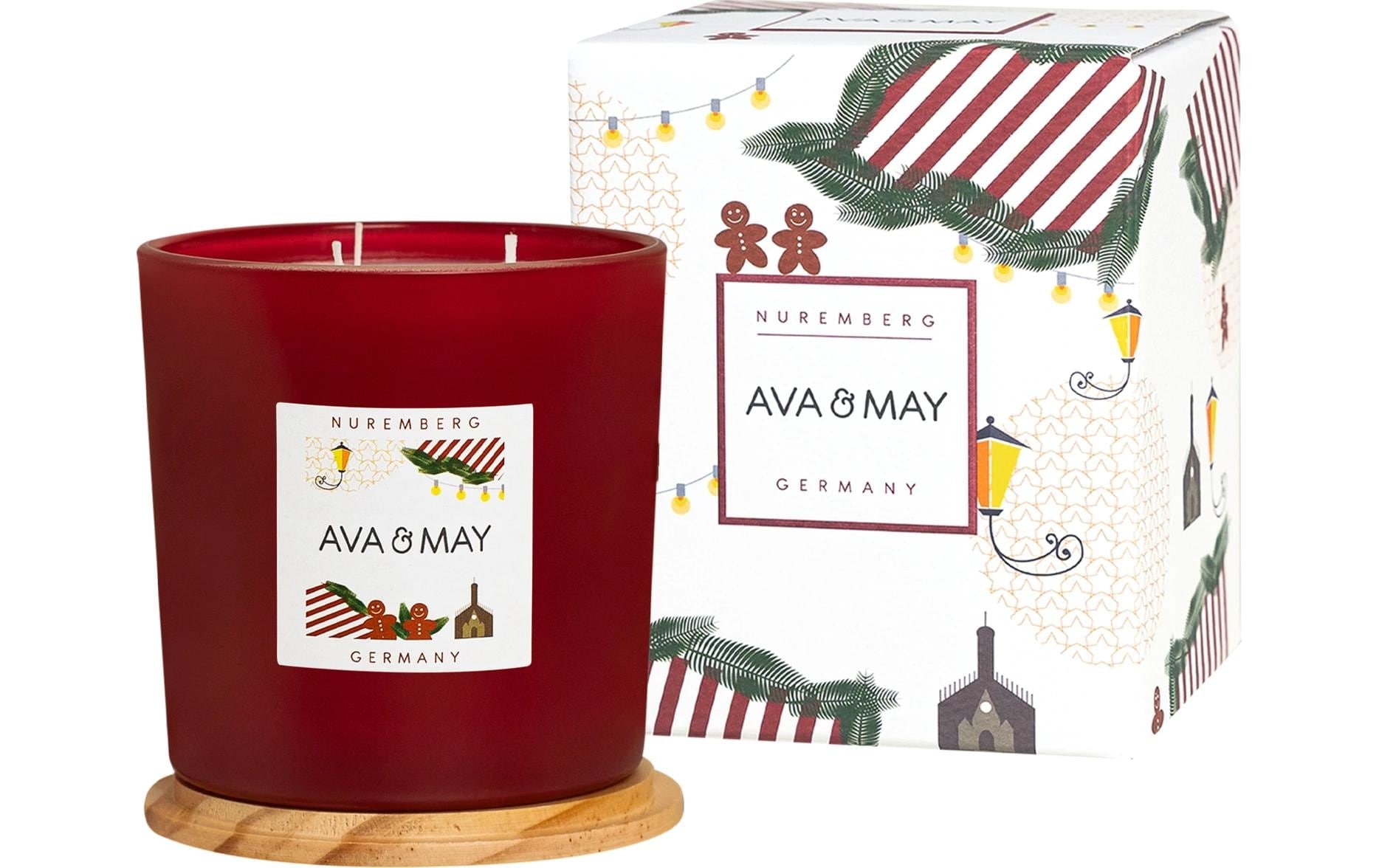 AVA & MAY Bougie parfumée »Nürnberg, Duftkerze mit dem Deckel aus Echtholz«