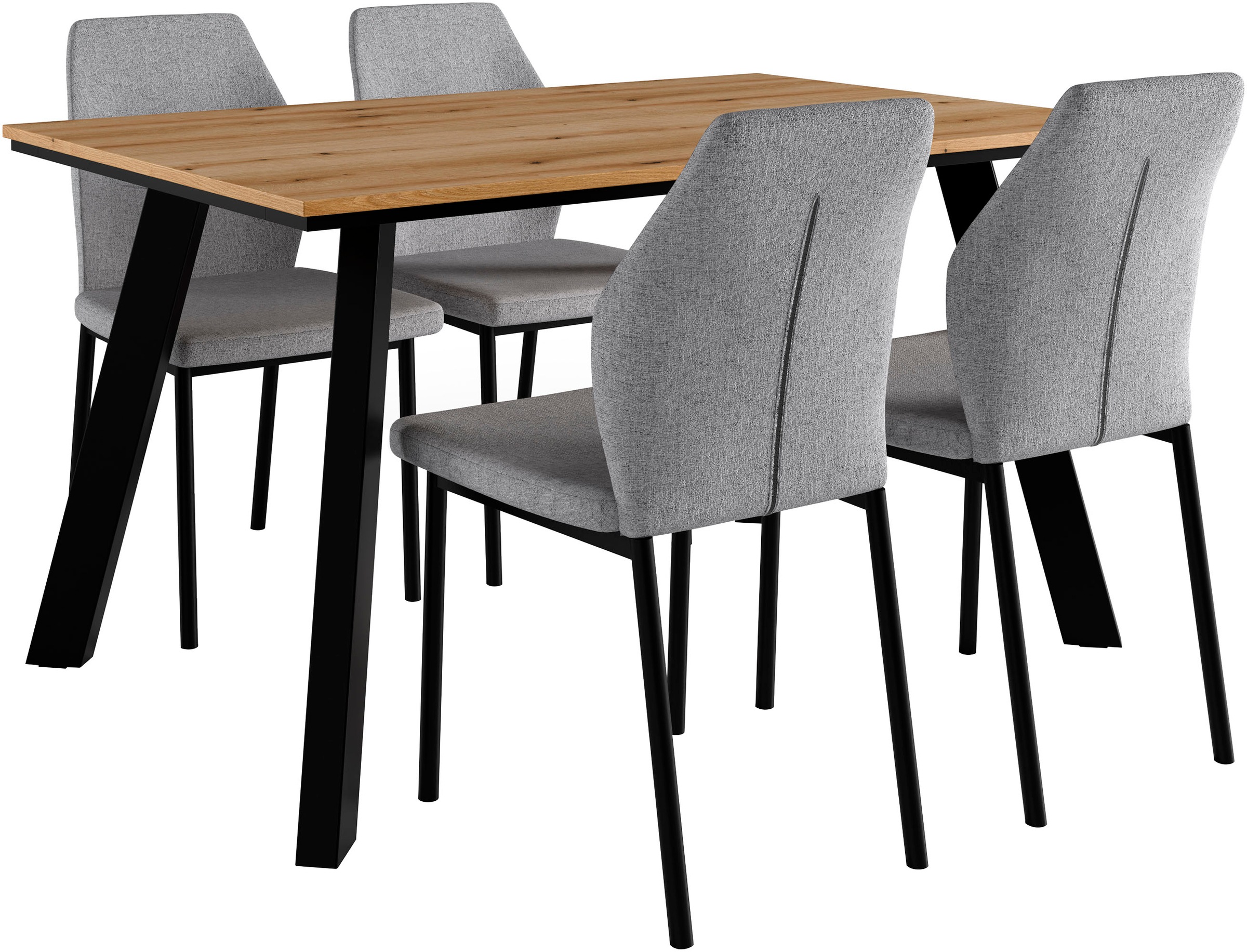 Image of GOODproduct Essgruppe "Genf Tischgruppe, Esstisch plus 4 Stühle" Set, Ottos DAUERTIEFPREIS, 5 Stk. tlg. Küchentisch, 4 Stühle, moderne Tischplatte in eiche/schwarz