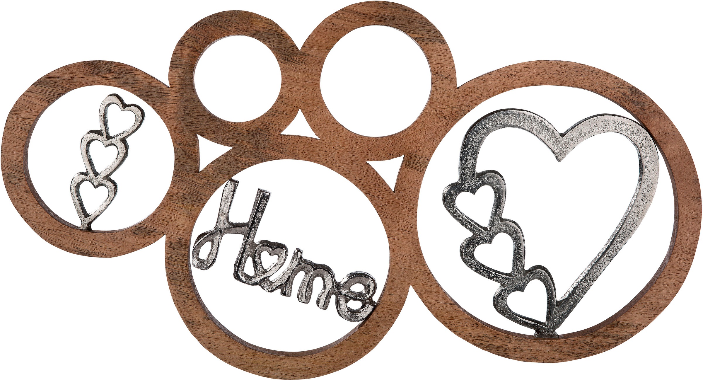 Image of GILDE Wanddekoobjekt »Home, silberfarben«, (1 St.), Wanddeko, aus Holz und Metall, mit Schriftzug, Herz Form, dekorativ im Esszimmer & Wohnzimmer bei Ackermann Versand Schweiz
