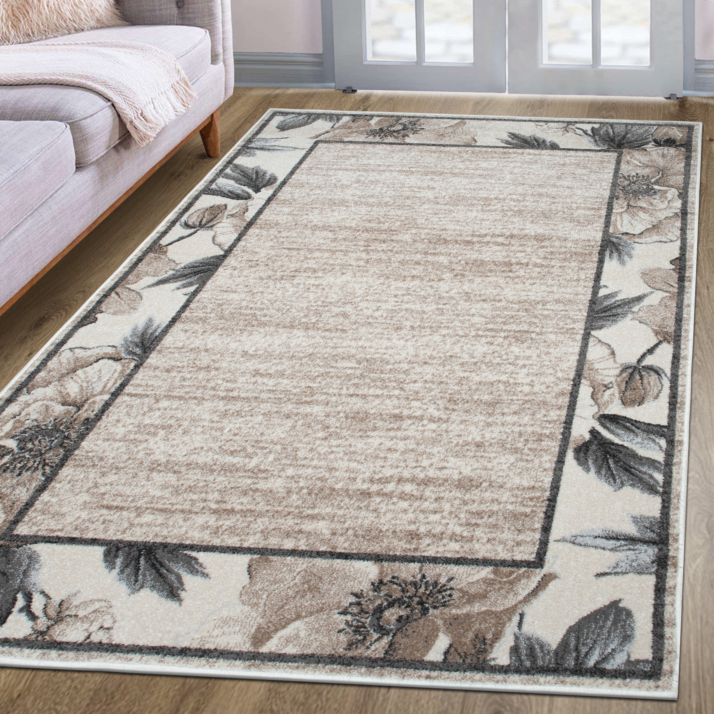 GOODproduct Teppich »Florent mit Rahmen, Blumen Design« rechteckig 9 mm Höhe Floral, detailreiche Blüten, meliert, elegant, Wohnzimmer