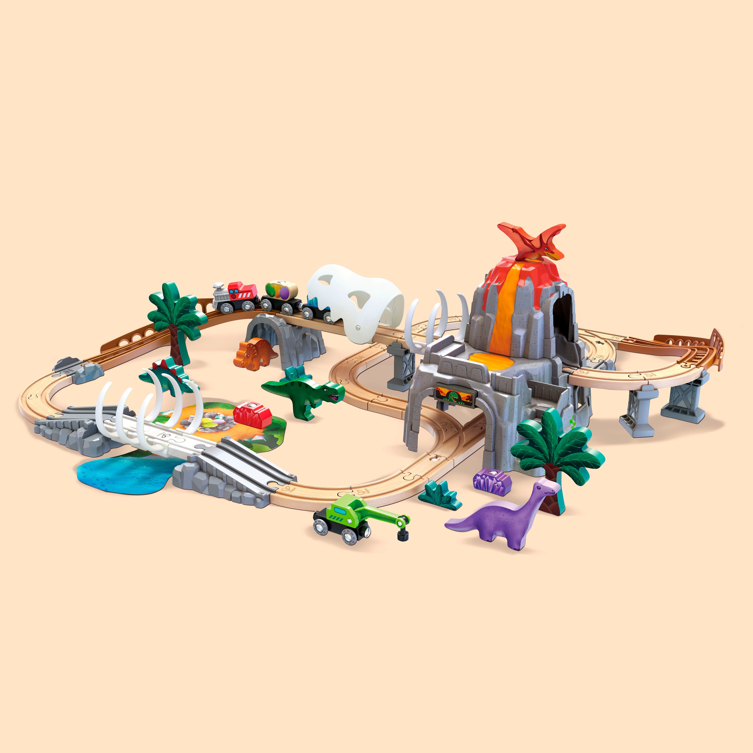 Hape Train jouet »Dino-Eisenbahn-Abenteuer« avec fonction lumière et son