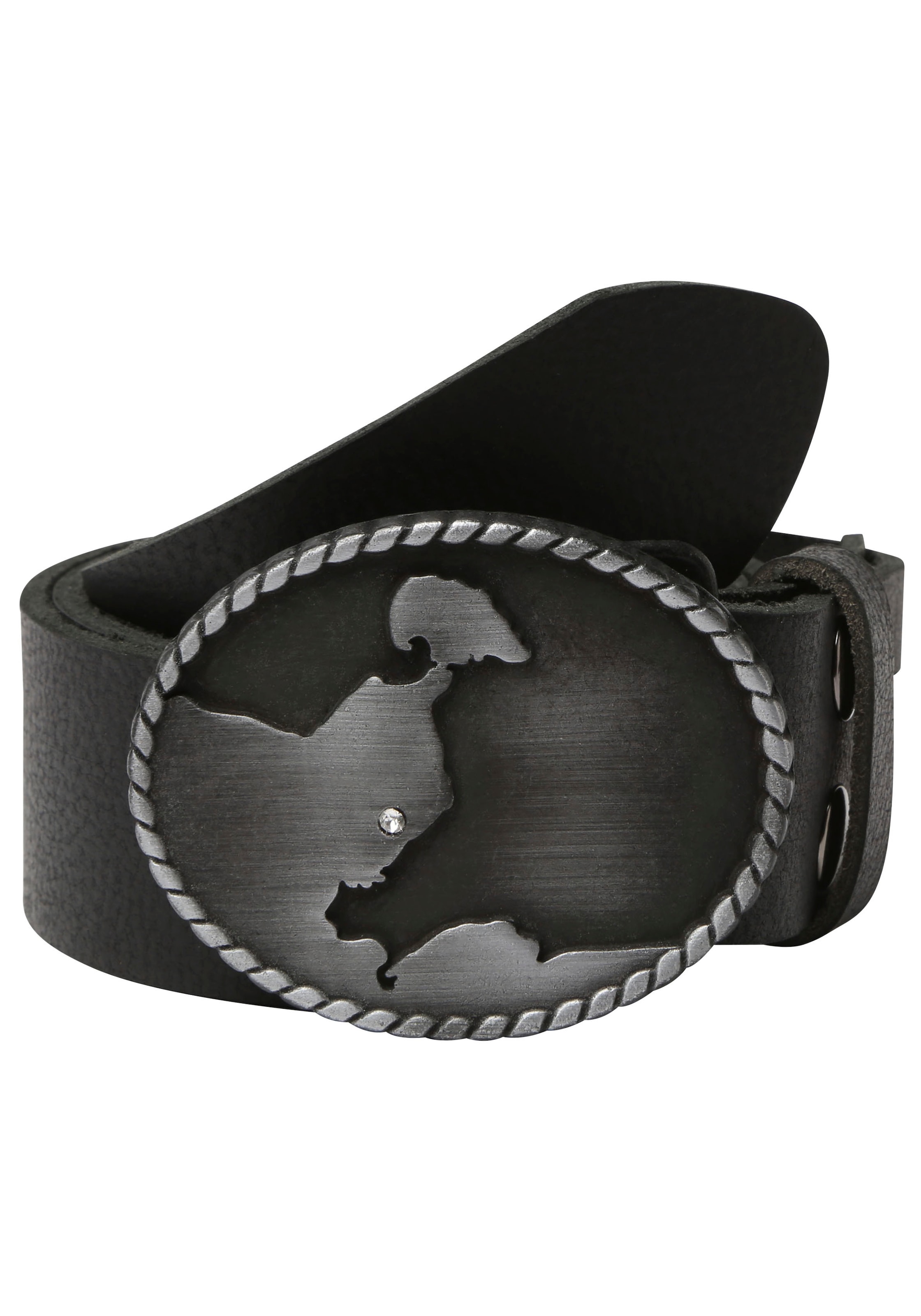 Image of Rettungsring Gürtel Ledergürtel Schliesse "Grömitz Schwarz Satiniert Mit Swarovski-Kristall Veredelt"