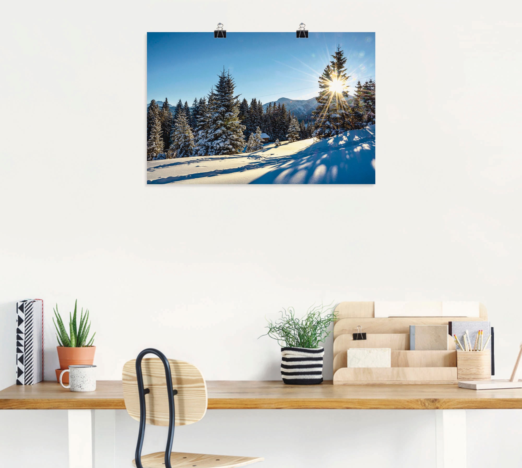 Artland Wandbild »Winterlandschaft mit Sonnenstern«, Leinwandbild, günstig Wandaufkleber als versch. in oder Alubild, Poster Berge, Grössen kaufen (1 St.)