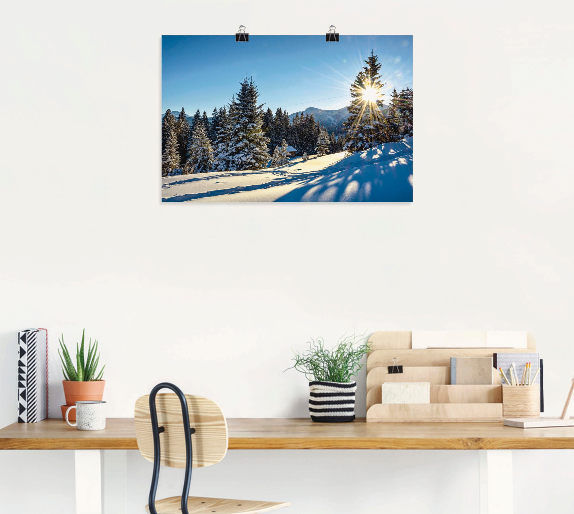 Artland Poster »Winterlandschaft mit Sonnenstern«, Berge, (1 St.), als Alubild, Leinwandbild, Wandaufkleber oder Poster in versch. Grössen