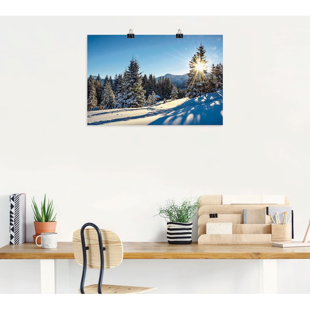 Artland Wandbild »Winterlandschaft mit Sonnenstern«, Berge, (1 St.), als  Alubild, Leinwandbild, Wandaufkleber oder Poster in versch. Grössen günstig  kaufen