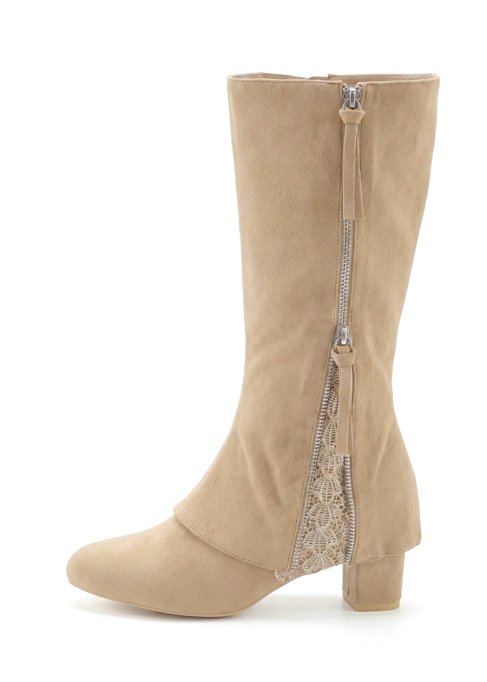 LASCANA Bottes »Boots, Stiefelette,«  avec détail raffiné en dentelle et fermeture éclair décorative