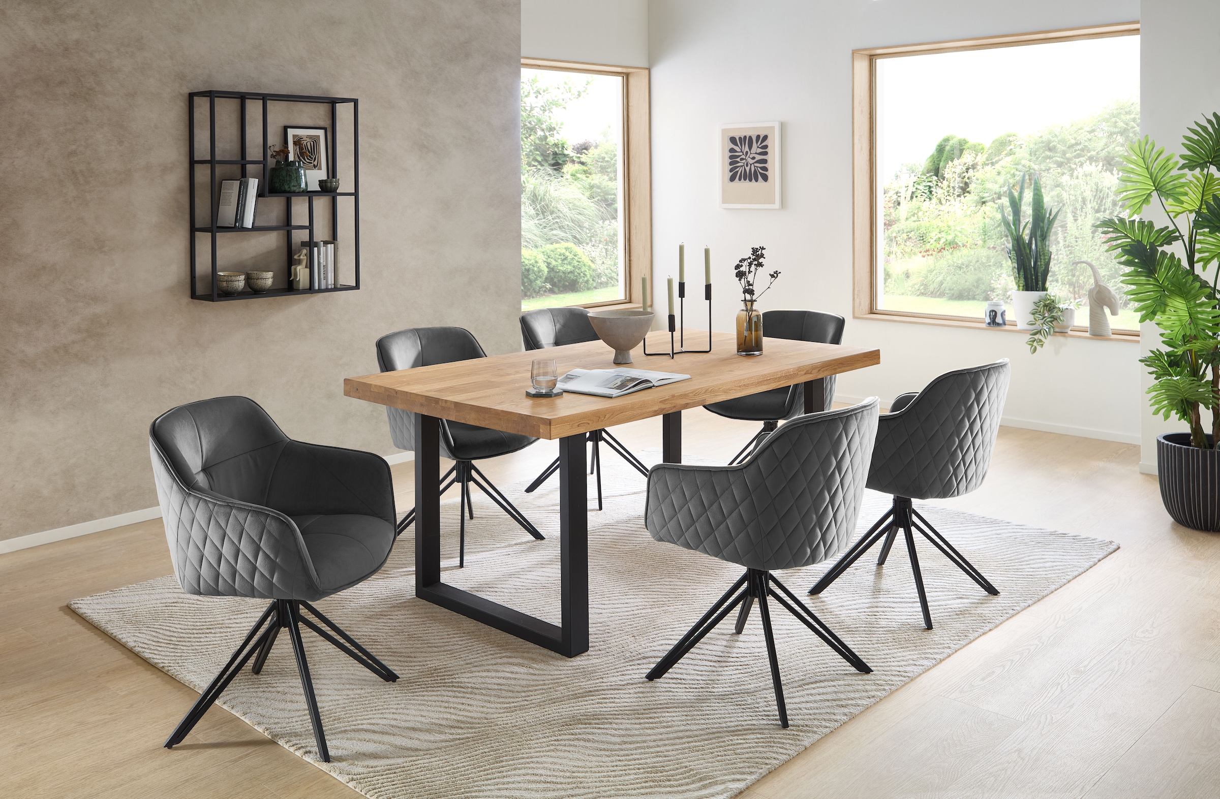 Stolkom Table de salle à manger »Chris Esszimmertisch Eiche Massivholz, BxHxT 110x47x70 cm« Gerade Kante, Industrial Style Eiche Massivholz