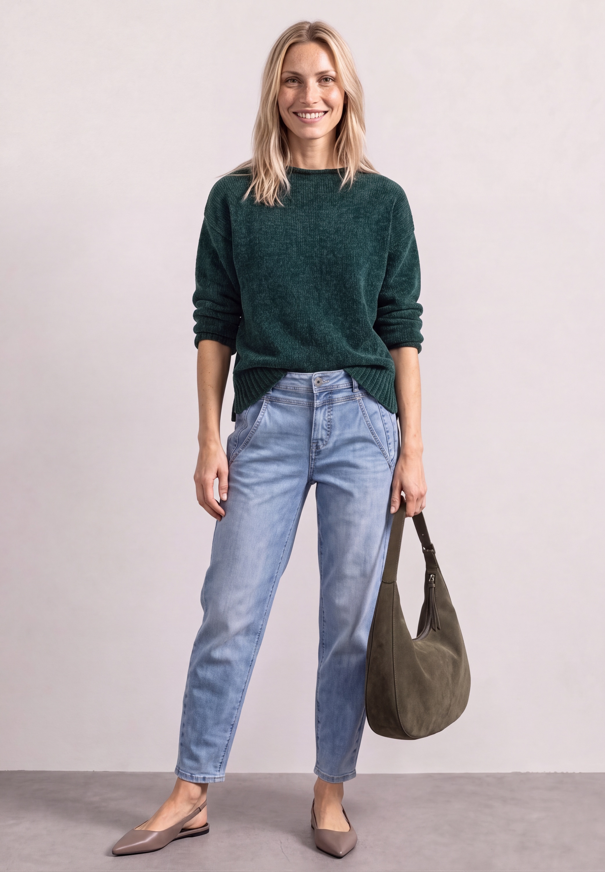 STREET ONE Strickpullover Chenille-Pullover mit U-Boot-Ausschnitt / Meliert