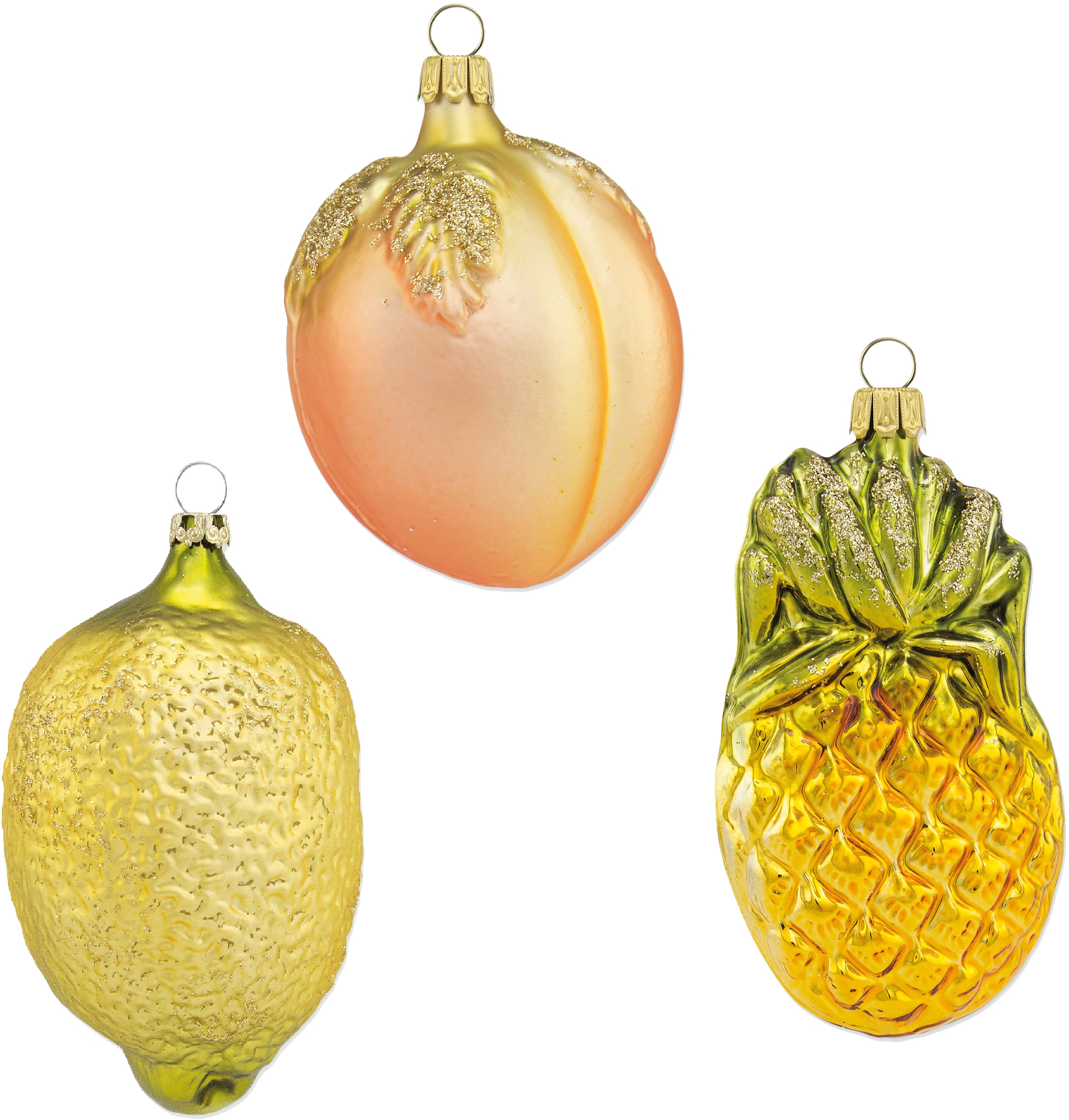 Dekokugel »Früchte«, (Set, 3 St.), aus Glas, mundgeblasen, handdekoriert