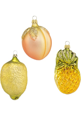 Dekokugel »Früchte«, (Set, 3 St.), aus Glas, mundgeblasen, handdekoriert