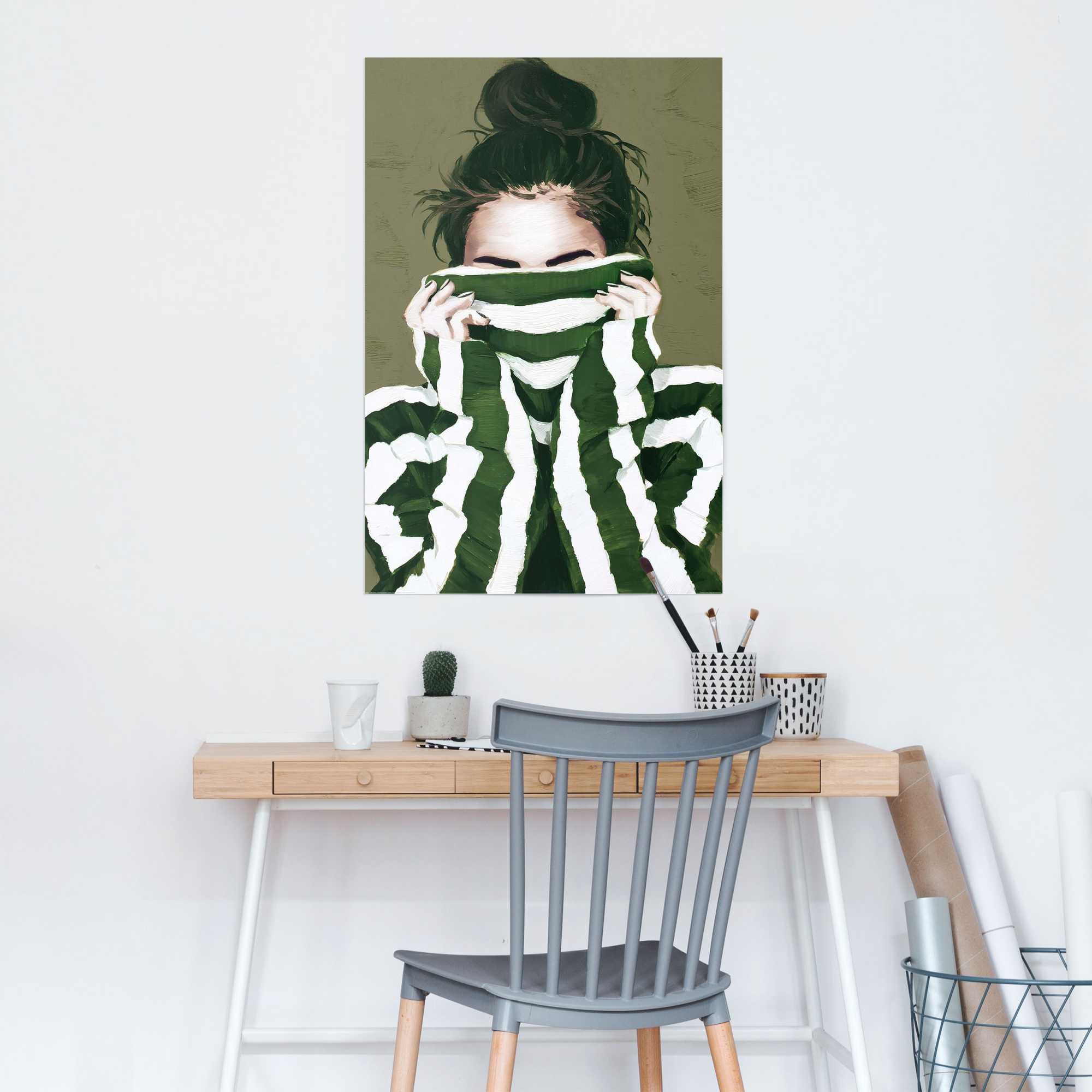 Image of Reinders Poster "Verborgener Blick" Menschen 1 Stk. tlg. Wohnzimmer - Grün - Bilderdruckpapier - Frauen - 61x91,5 cm