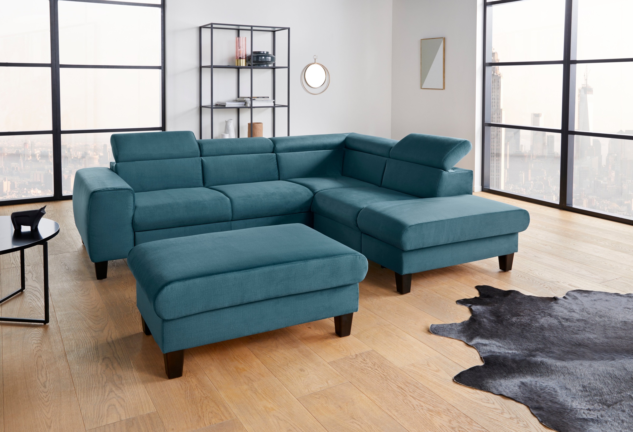 COTTA Polstergarnitur »Morven L-Form«, (Set), Set bestehend aus: Ecksofa mit Kopfteilverstellung & Hocker