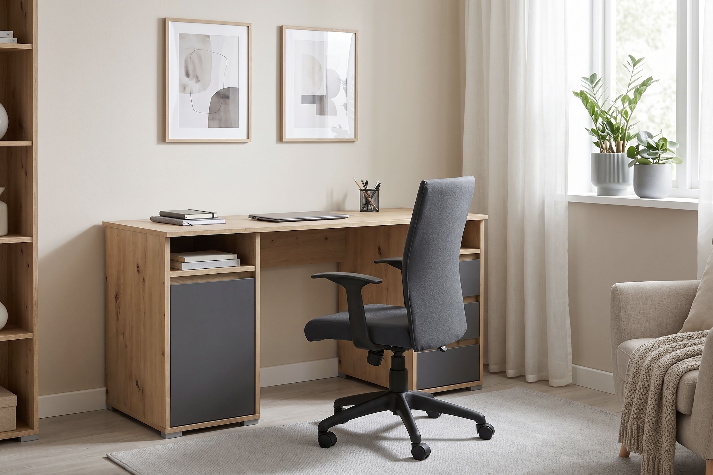 GOODproduct Bureau »Leeds« largeur 138 cm, bureau informatique avec tiroirs, design moderne